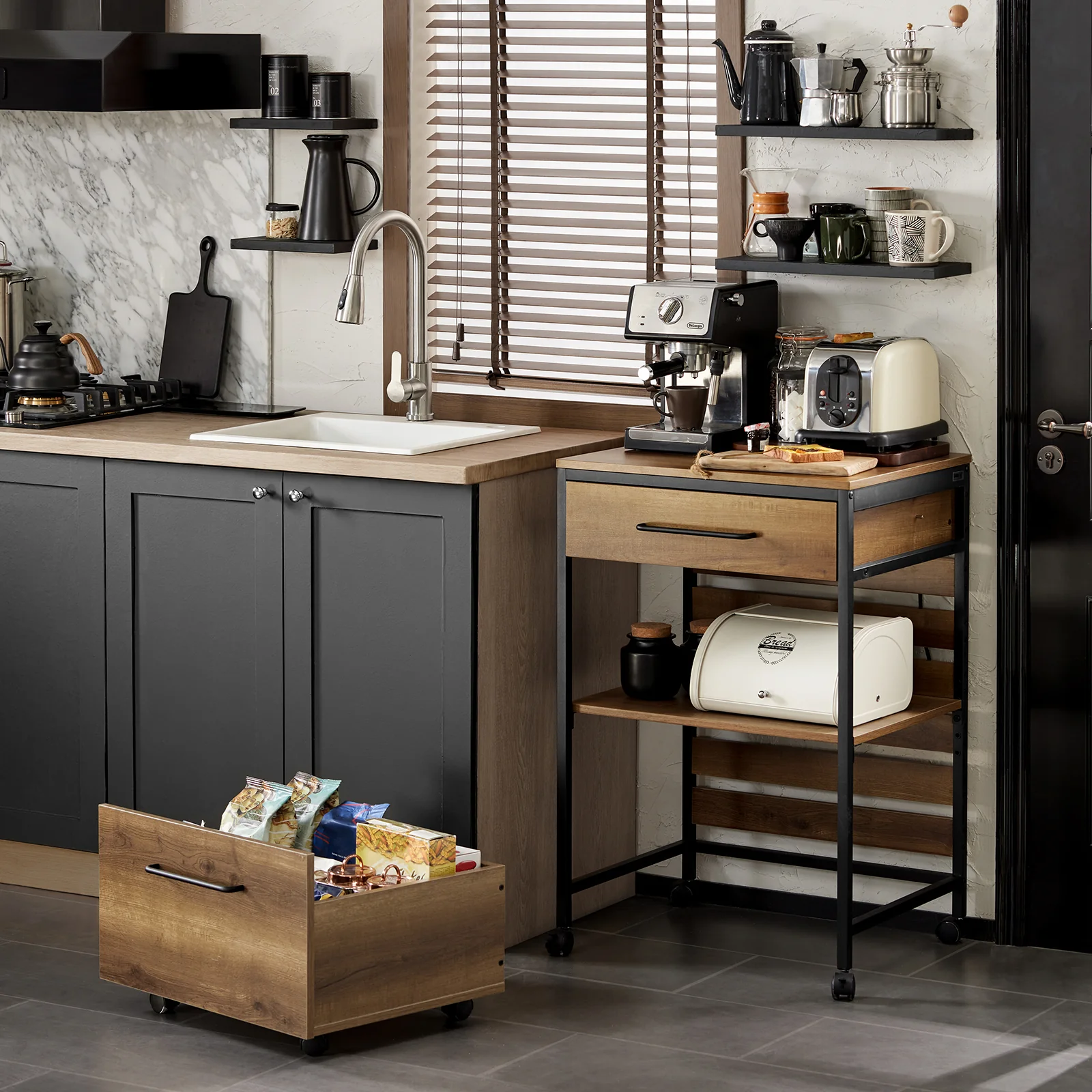 SoBuy FKW118-PF Carro de Cocina con 1 cajón móvil Madera Vintage - Image 8