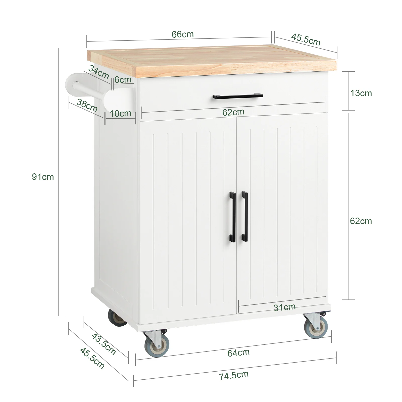 SoBuy FKW119-WN Carrito Auxiliar de Cocina con 2 Puertas 1 Cajón 1 Toallero - Image 3