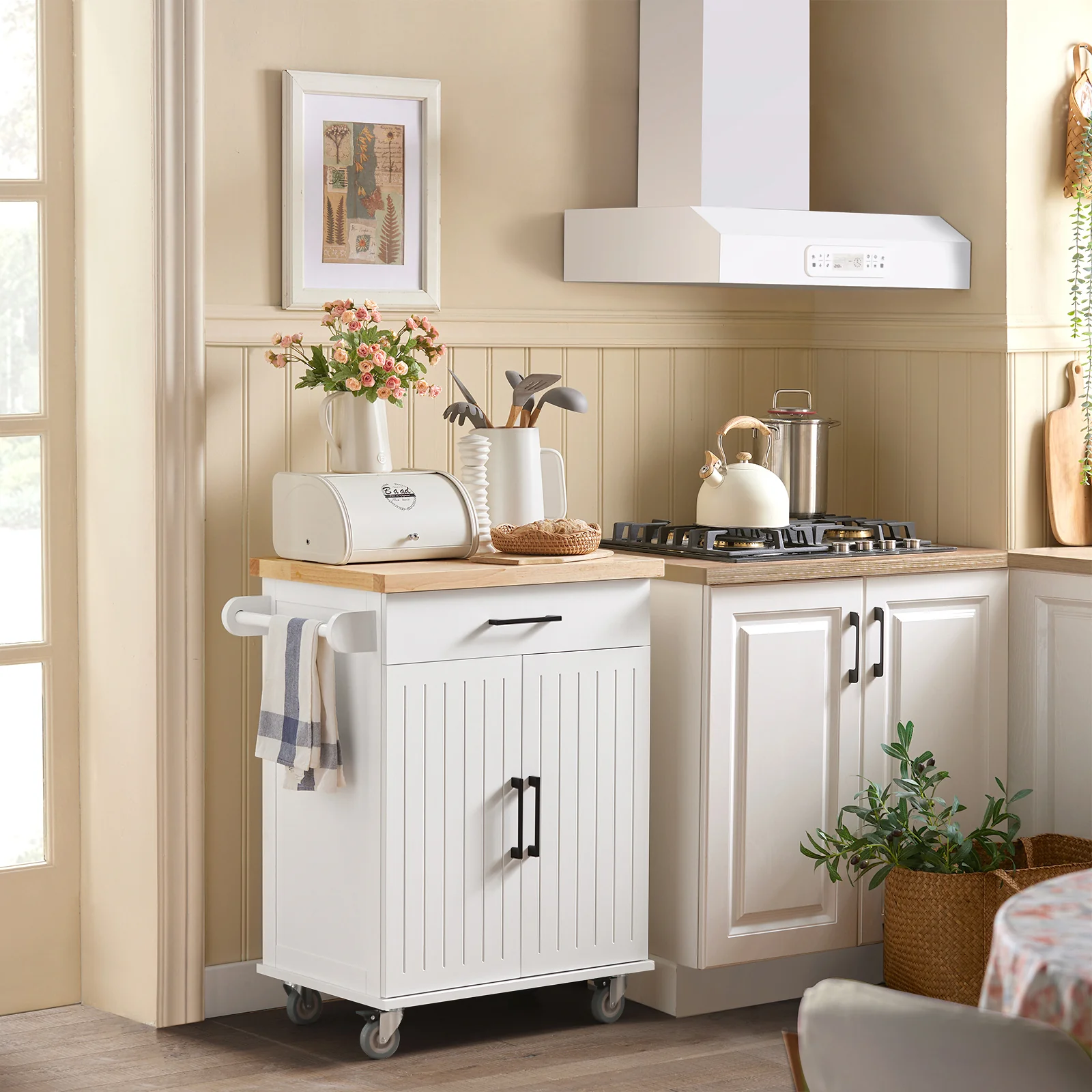 SoBuy FKW119-WN Carrito Auxiliar de Cocina con 2 Puertas 1 Cajón 1 Toallero - Image 4