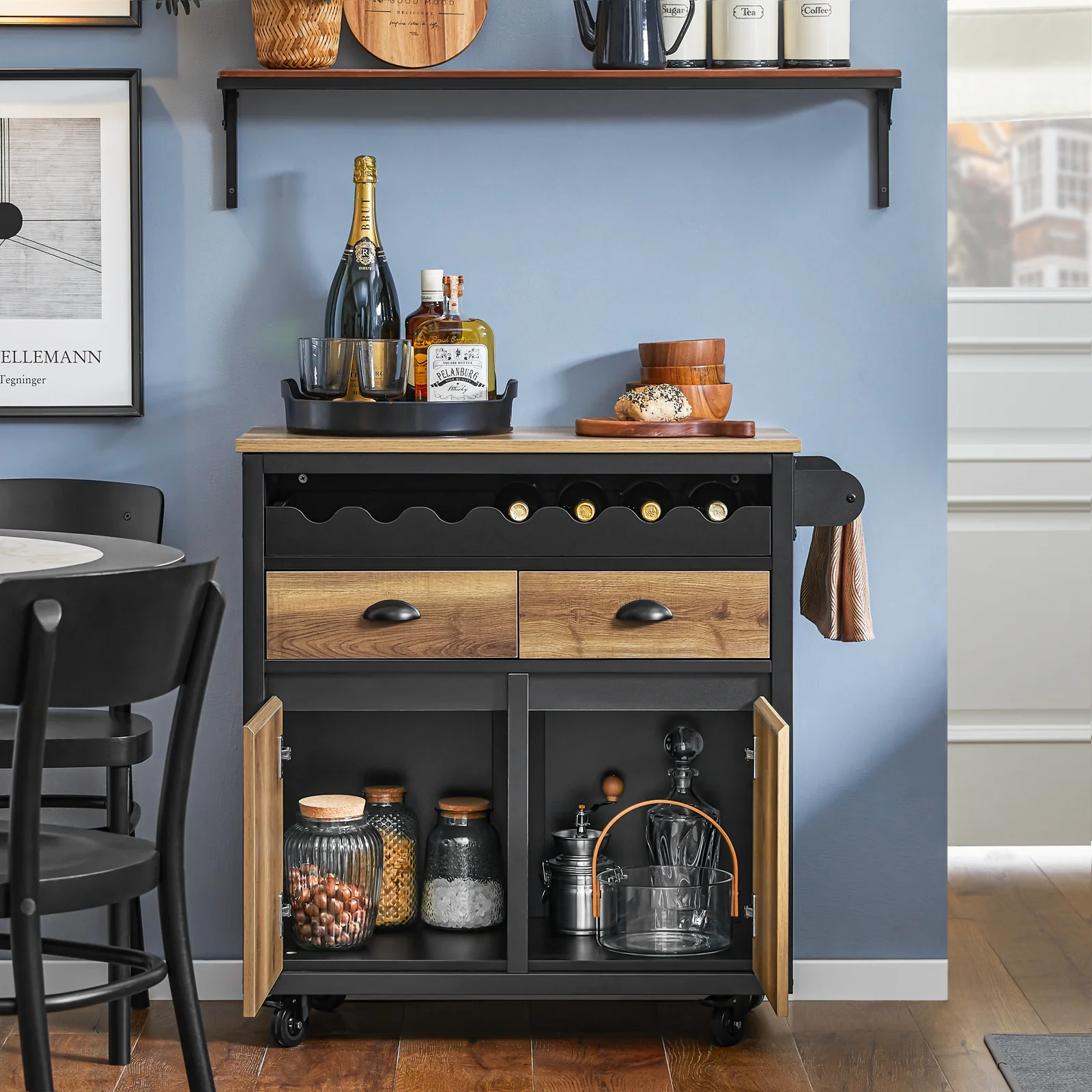 SoBuy FKW122-SCH Carrito Auxiliar de Cocina con 2 Cajones y 2 Puertas Negro - Image 2