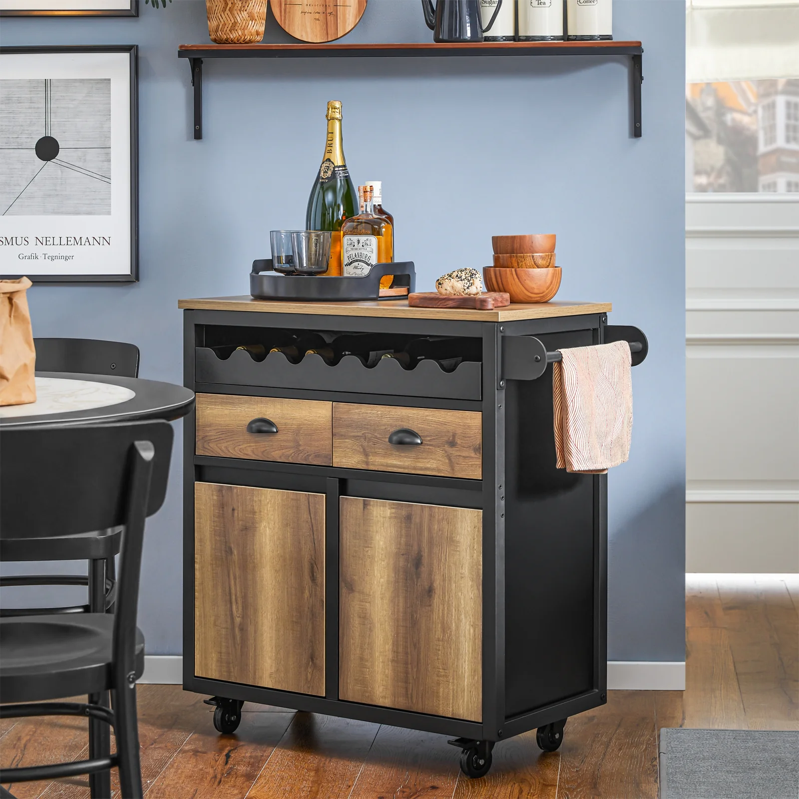 SoBuy FKW122-SCH Carrito Auxiliar de Cocina con 2 Cajones y 2 Puertas Negro - Image 4