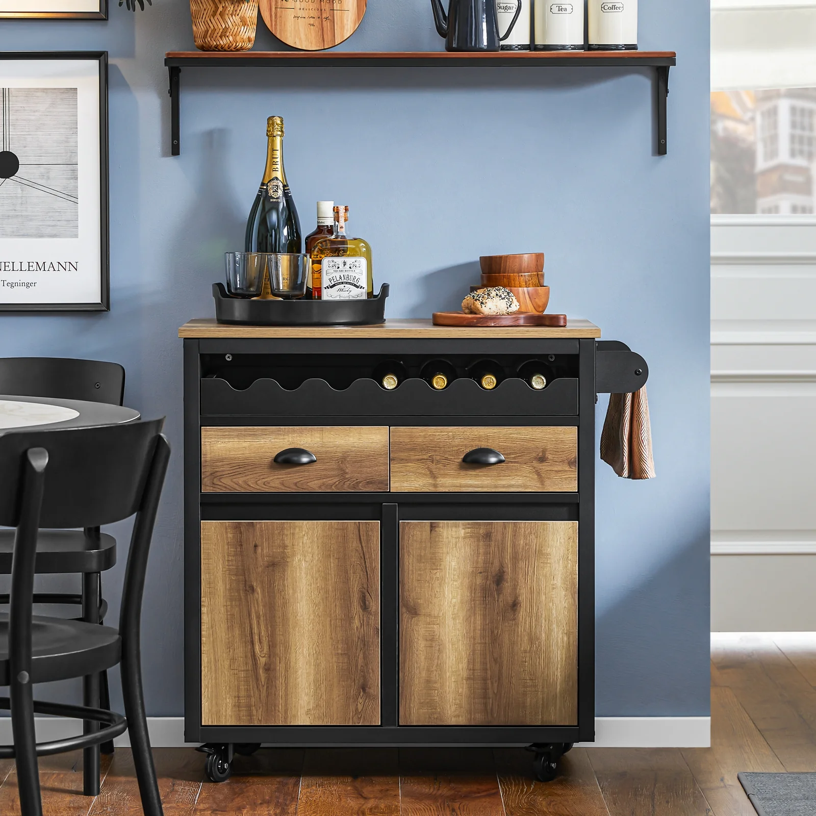 SoBuy FKW122-SCH Carrito Auxiliar de Cocina con 2 Cajones y 2 Puertas Negro - Image 5