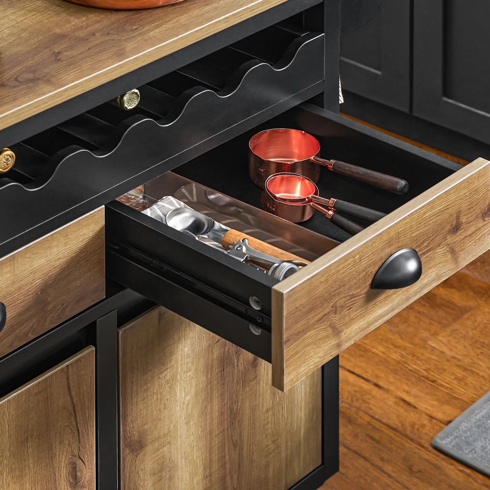 SoBuy FKW122-SCH Carrito Auxiliar de Cocina con 2 Cajones y 2 Puertas Negro - Image 6