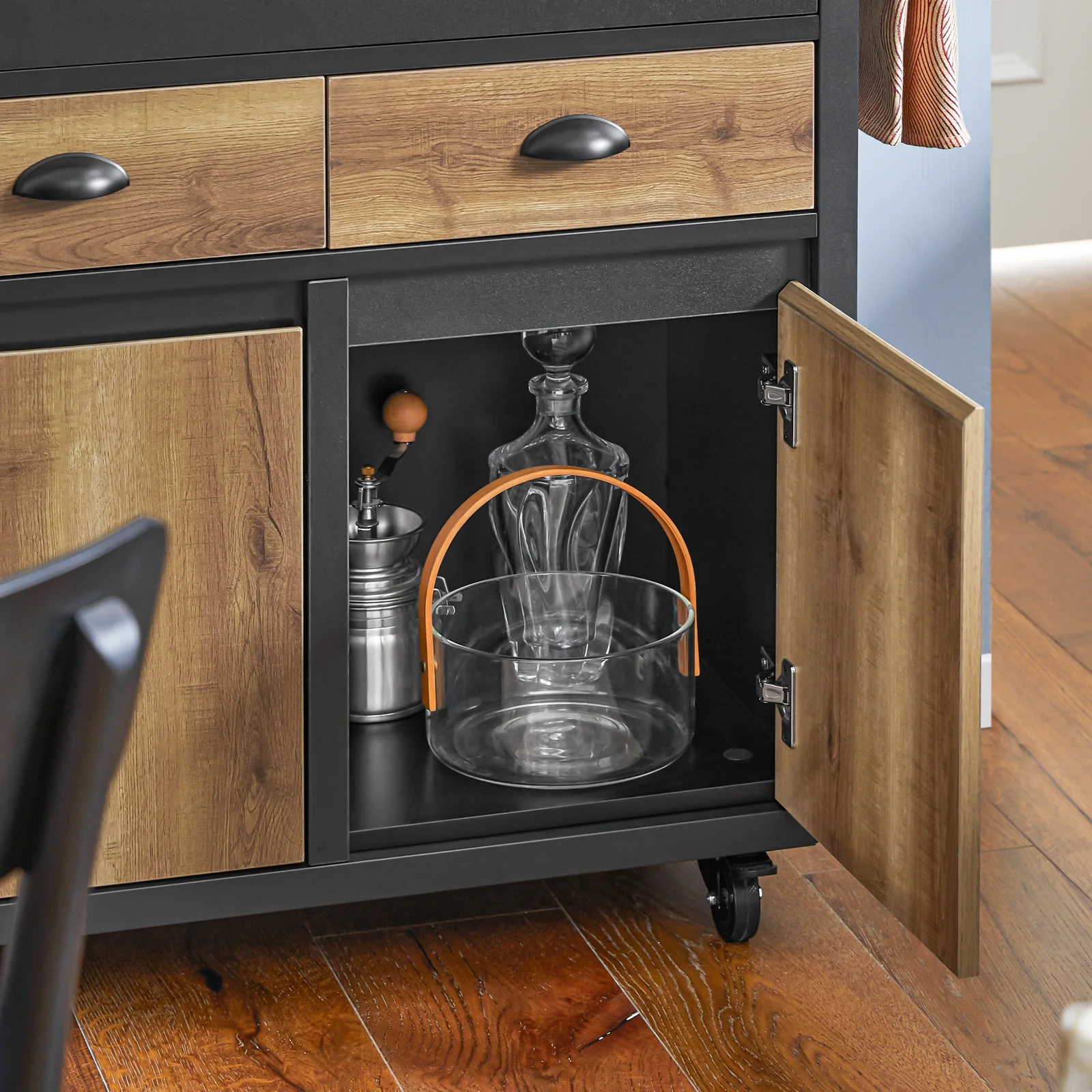 SoBuy FKW122-SCH Carrito Auxiliar de Cocina con 2 Cajones y 2 Puertas Negro - Image 8