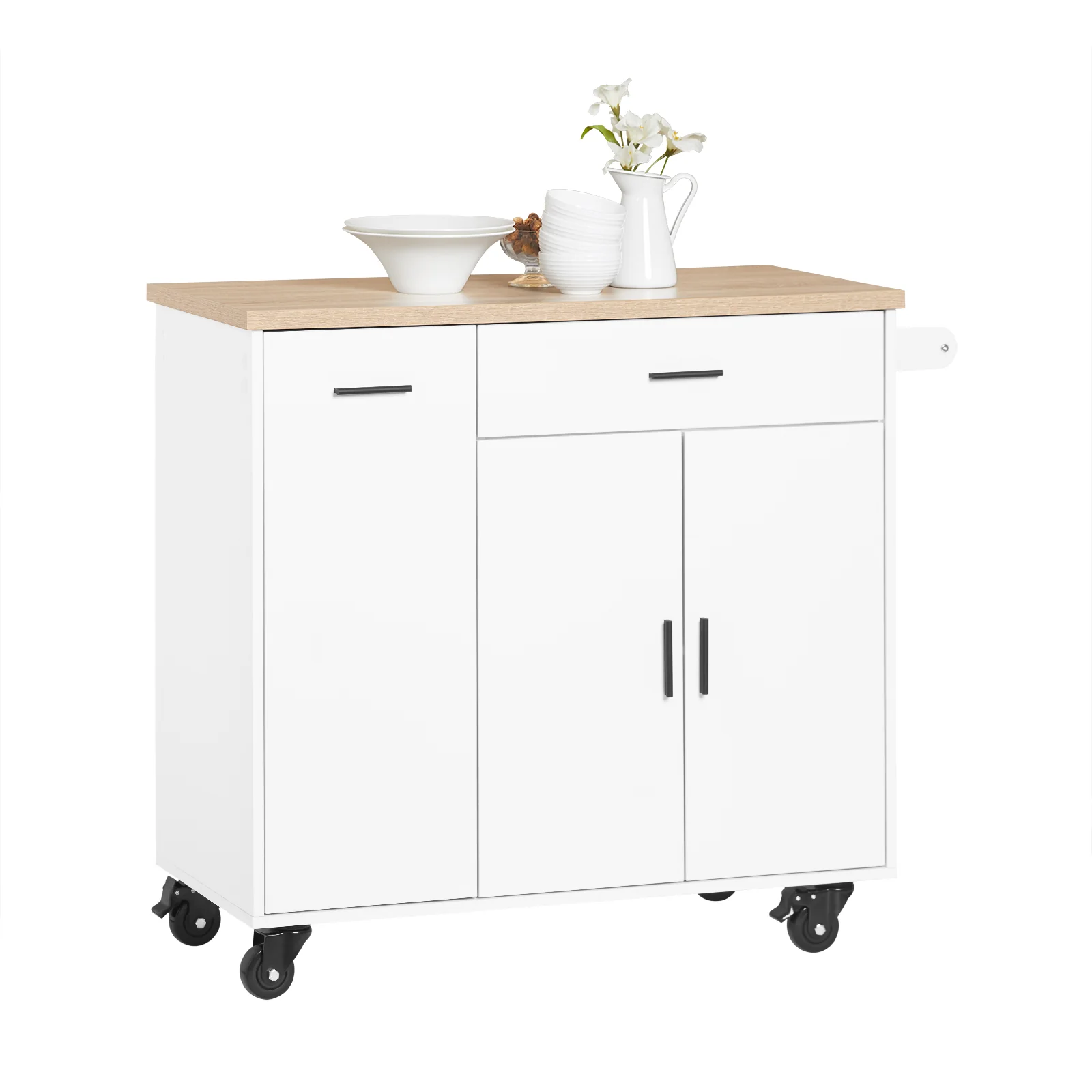 SoBuy FKW126-WN Carro Multiusos de Servicio con 3 puertas y 1 Toallero Blanco 105 x 46 x 92 cm