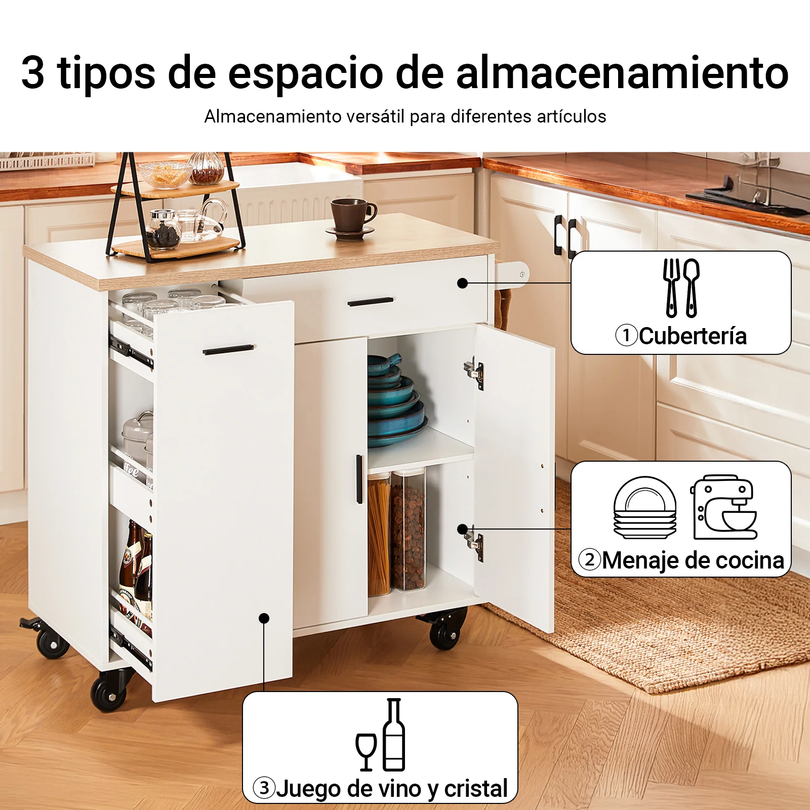 SoBuy FKW126-WN Carro Multiusos de Servicio con 3 puertas y 1 Toallero Blanco 105 x 46 x 92 cm - Image 4