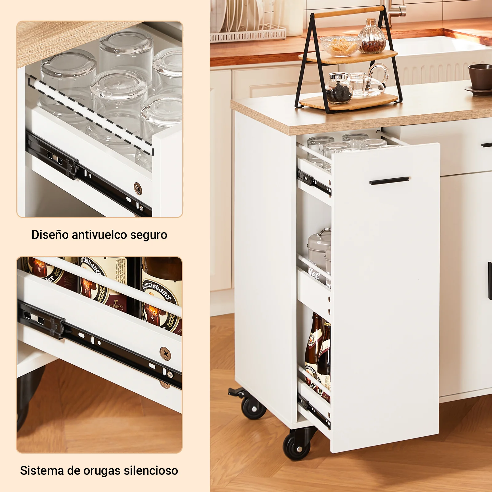 SoBuy FKW126-WN Carro Multiusos de Servicio con 3 puertas y 1 Toallero Blanco 105 x 46 x 92 cm - Image 7
