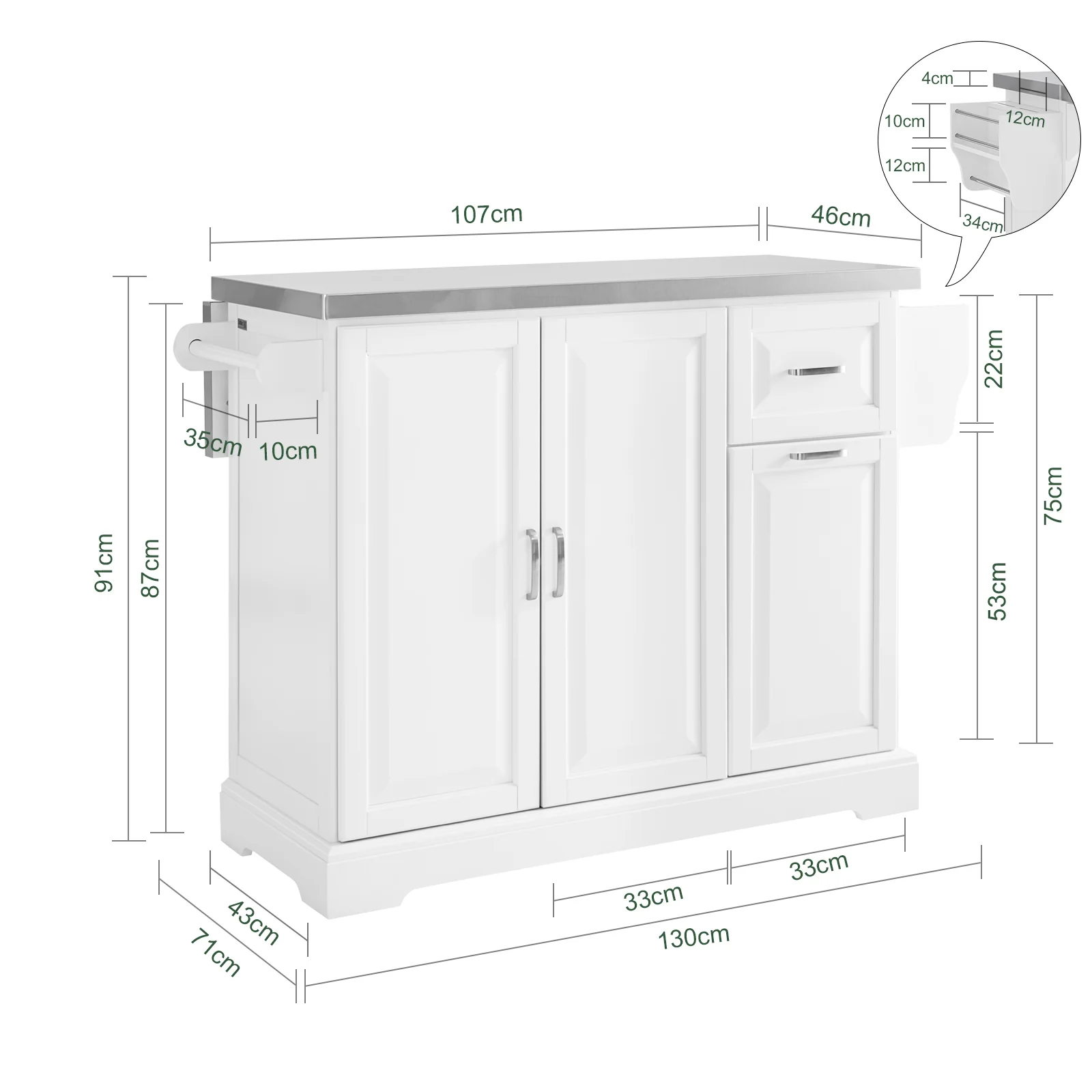 SoBuy FKW128-ST Isla de Cocina con Ruedas Carro de Cocina Auxiliar con Superficie de Trabajo Extensible - Image 3