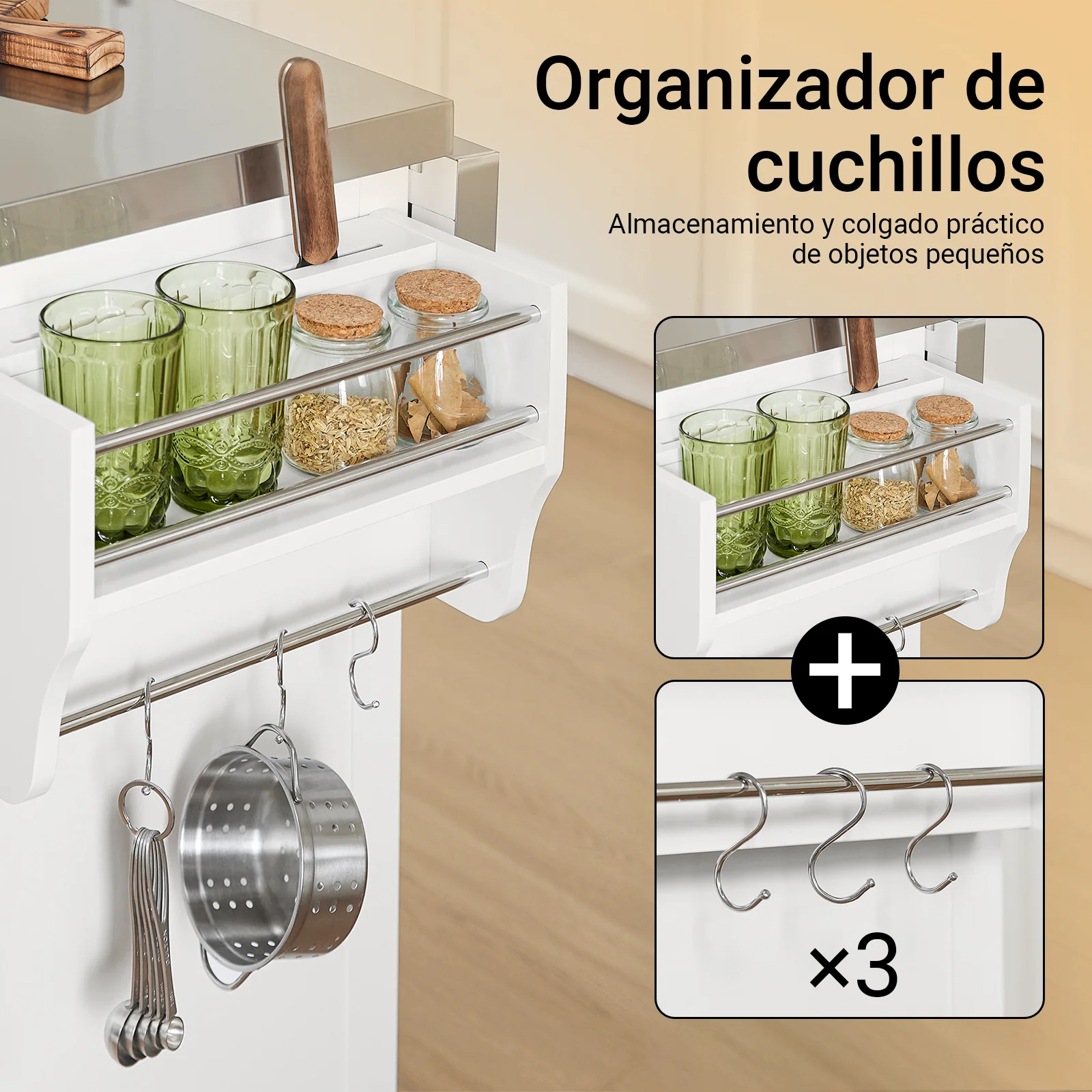 SoBuy FKW128-ST Isla de Cocina con Ruedas Carro de Cocina Auxiliar con Superficie de Trabajo Extensible - Image 7