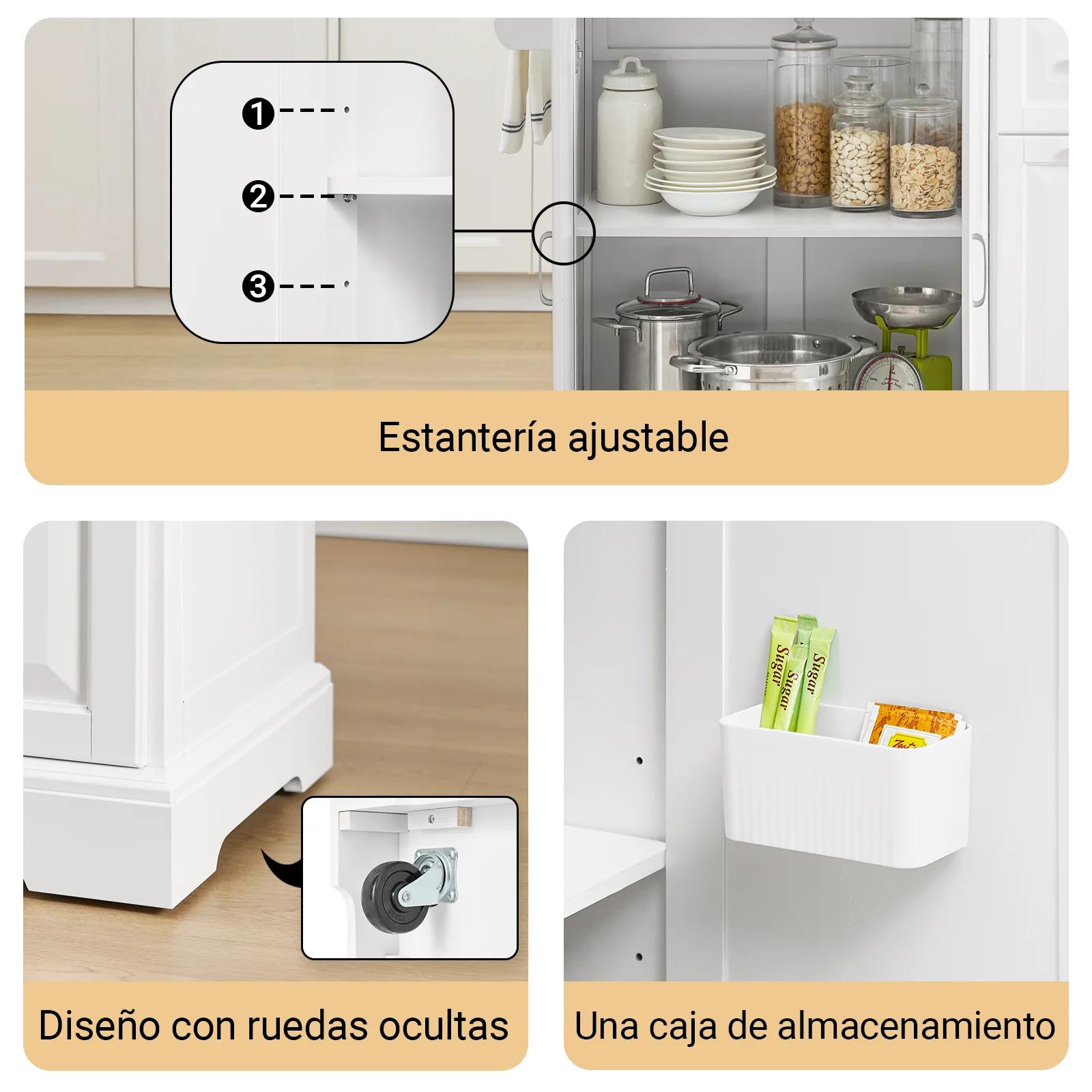 SoBuy FKW128-ST Isla de Cocina con Ruedas Carro de Cocina Auxiliar con Superficie de Trabajo Extensible - Image 8