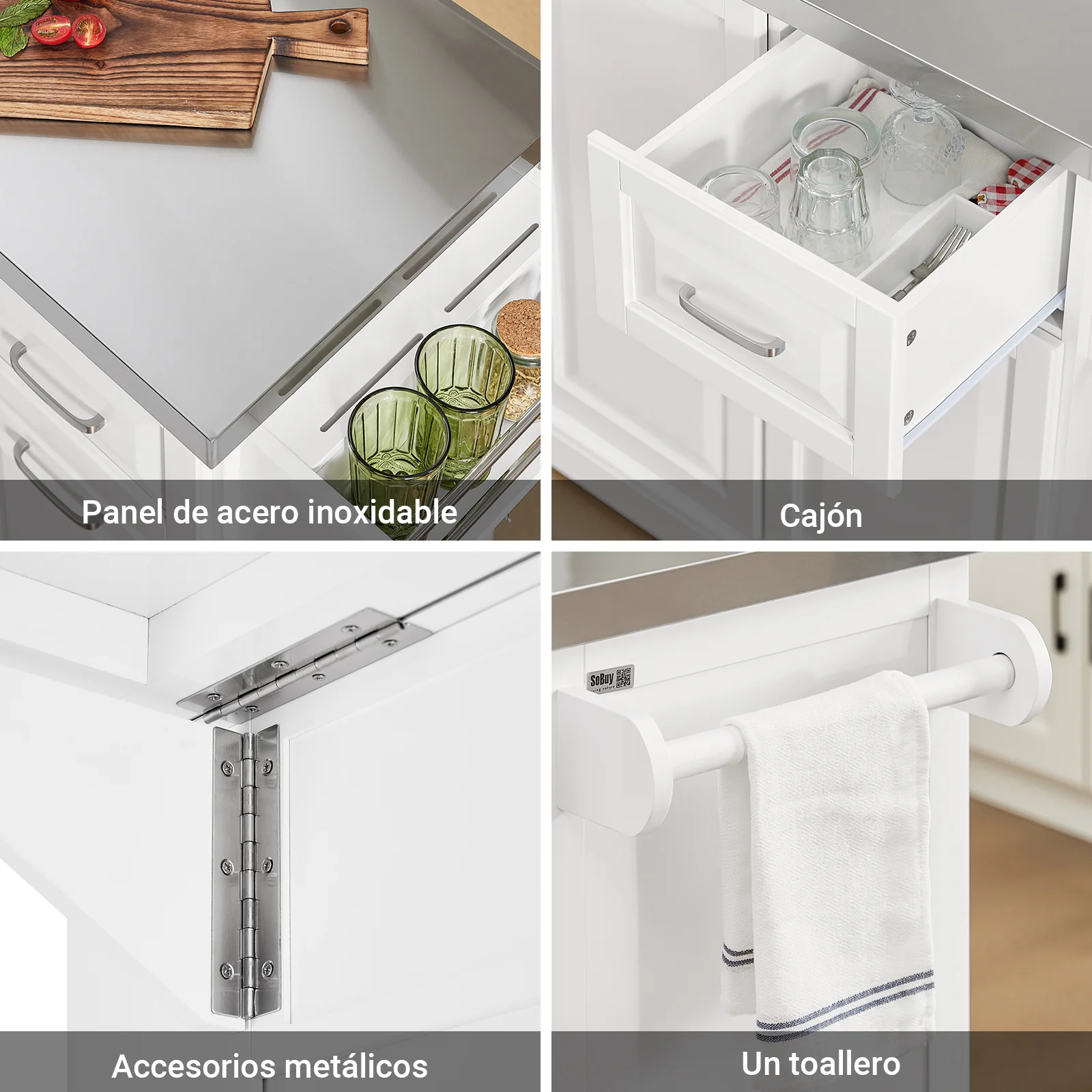 SoBuy FKW128-ST Isla de Cocina con Ruedas Carro de Cocina Auxiliar con Superficie de Trabajo Extensible - Image 9