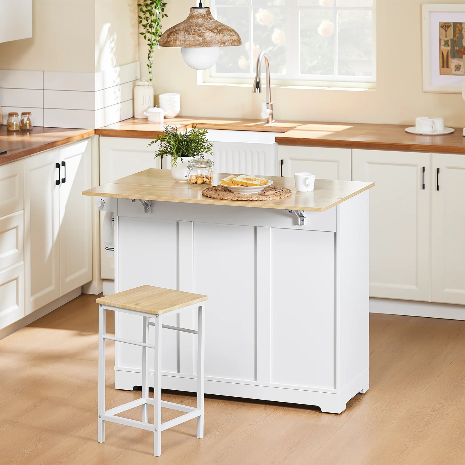 SoBuy FKW129-WN Isla Cocina con Ruedas con Encimera Extensible Blanco 113×44–69×91 cm - Image 3