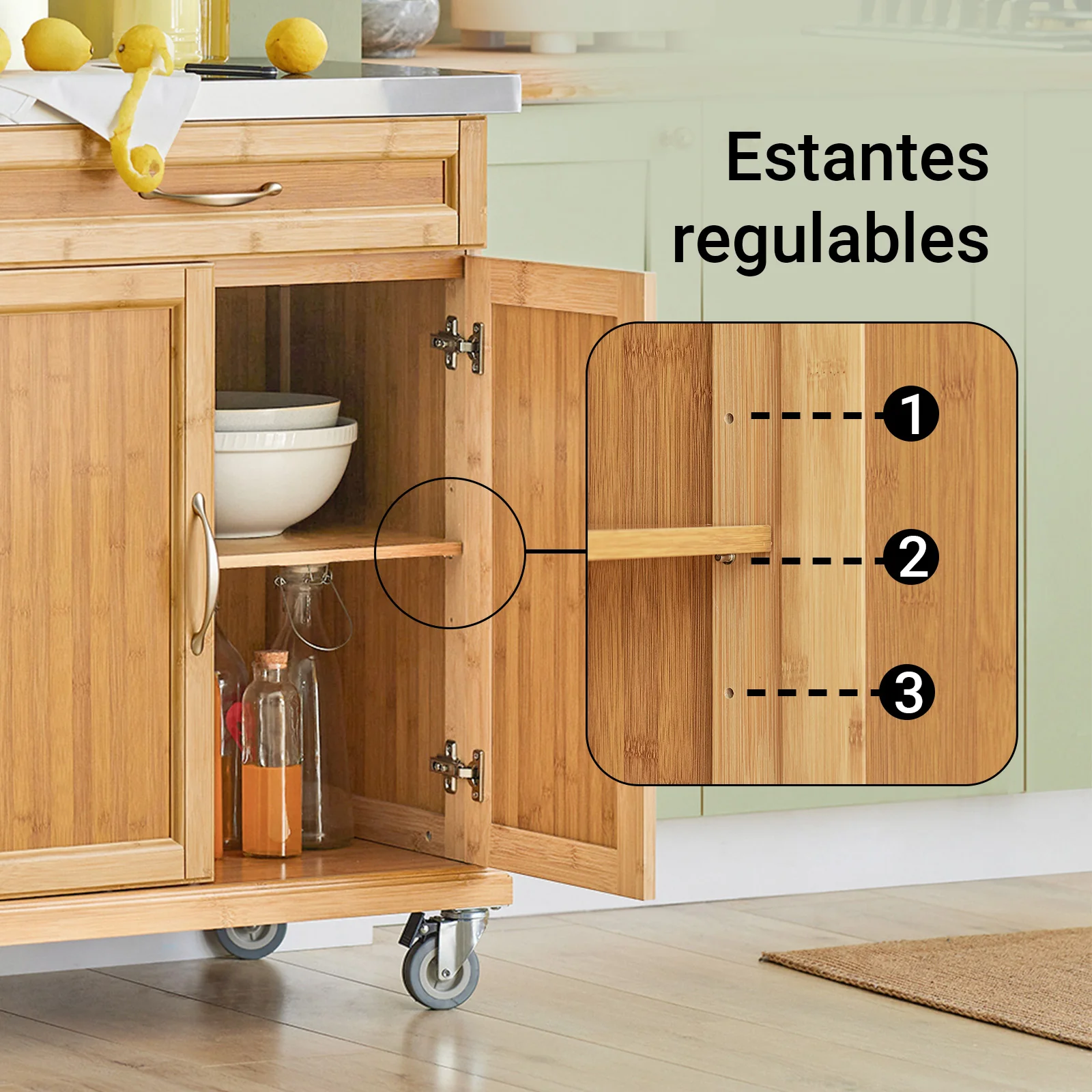 SoBuy FKW13-N Carrito de Servir con 2 Puertas y 1 cajón color madera natural - Image 6