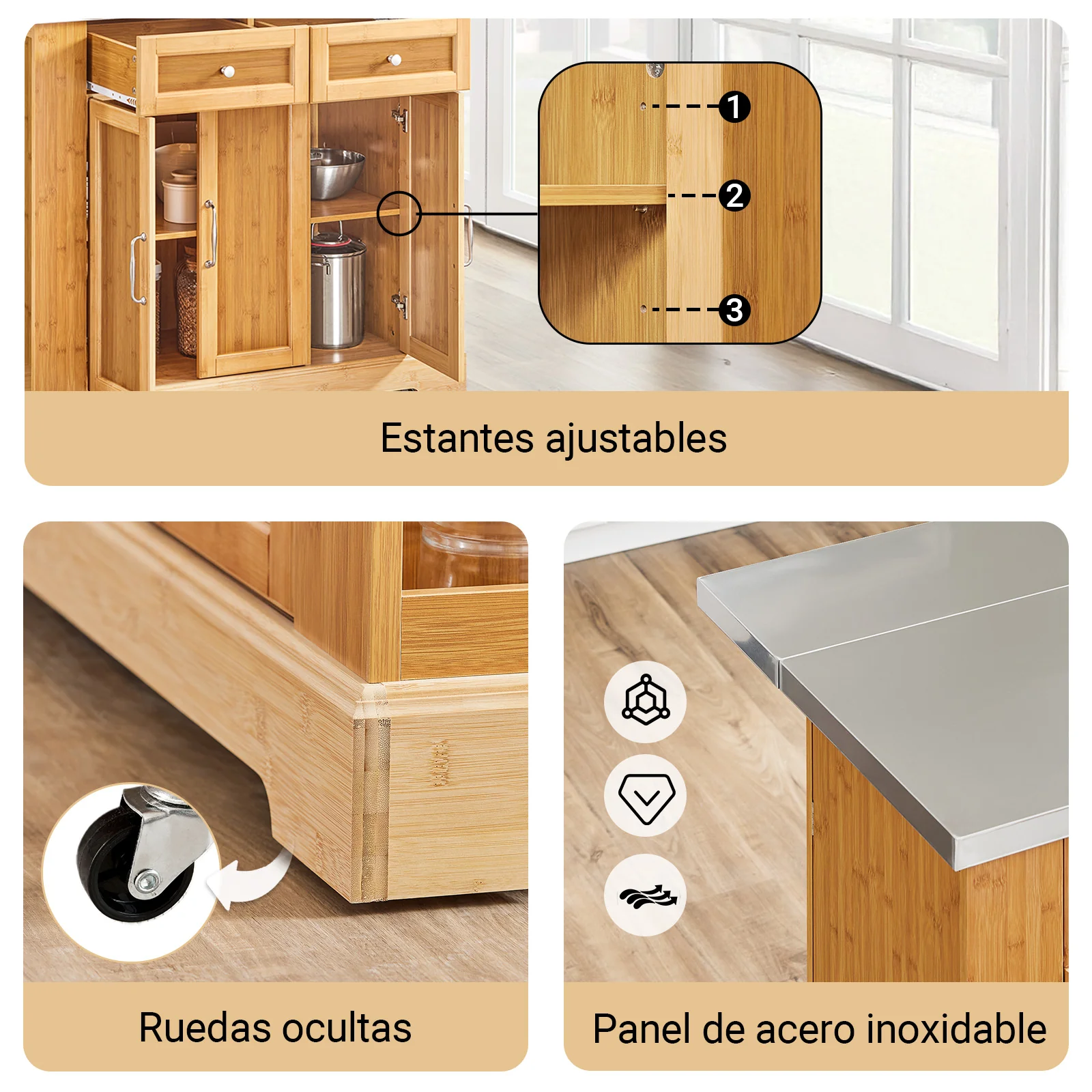 SoBuy FKW130-N Isla de Cocina con Ruedas con Superficie de Trabajo Extensible - Image 10