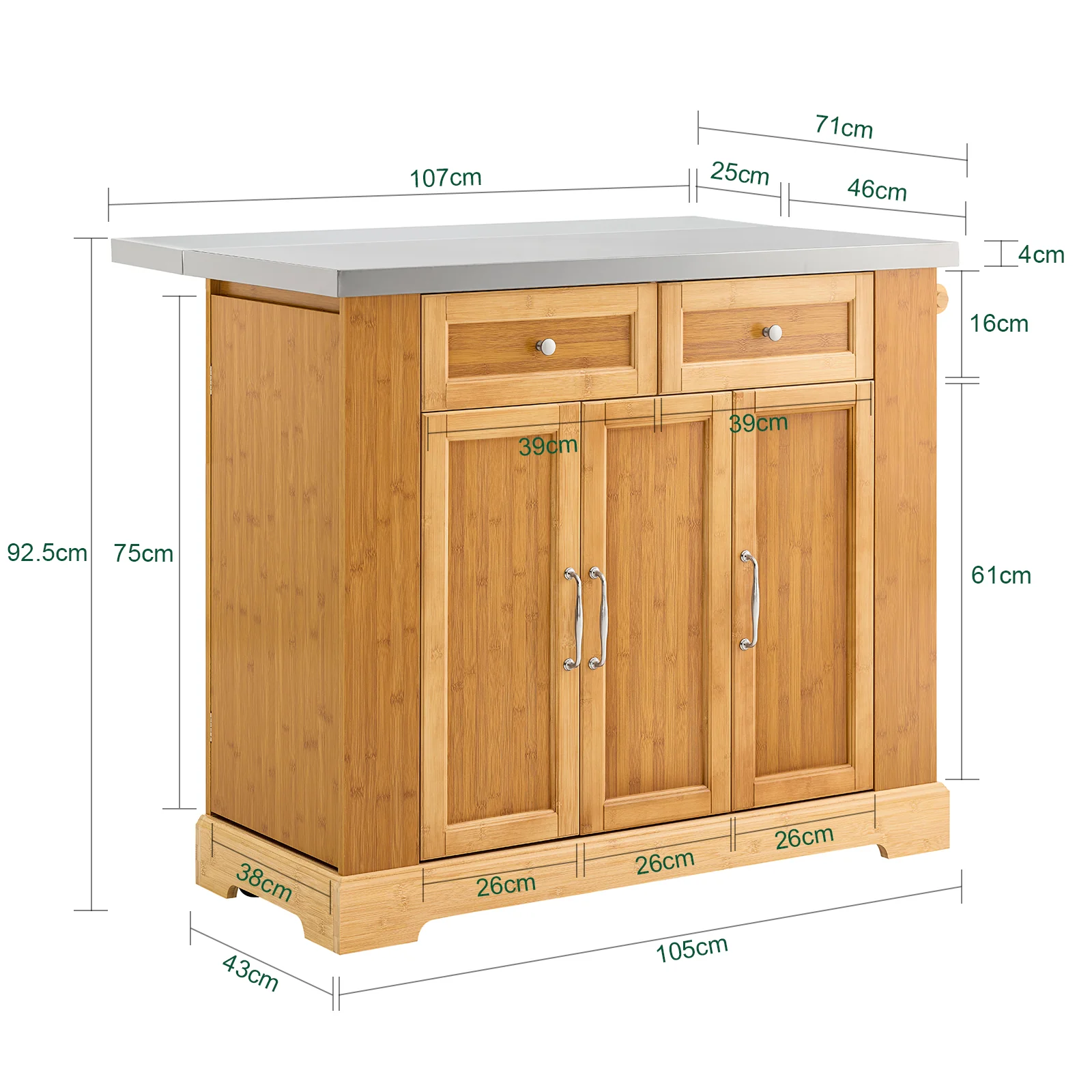 SoBuy FKW130-N Isla de Cocina con Ruedas con Superficie de Trabajo Extensible - Image 3