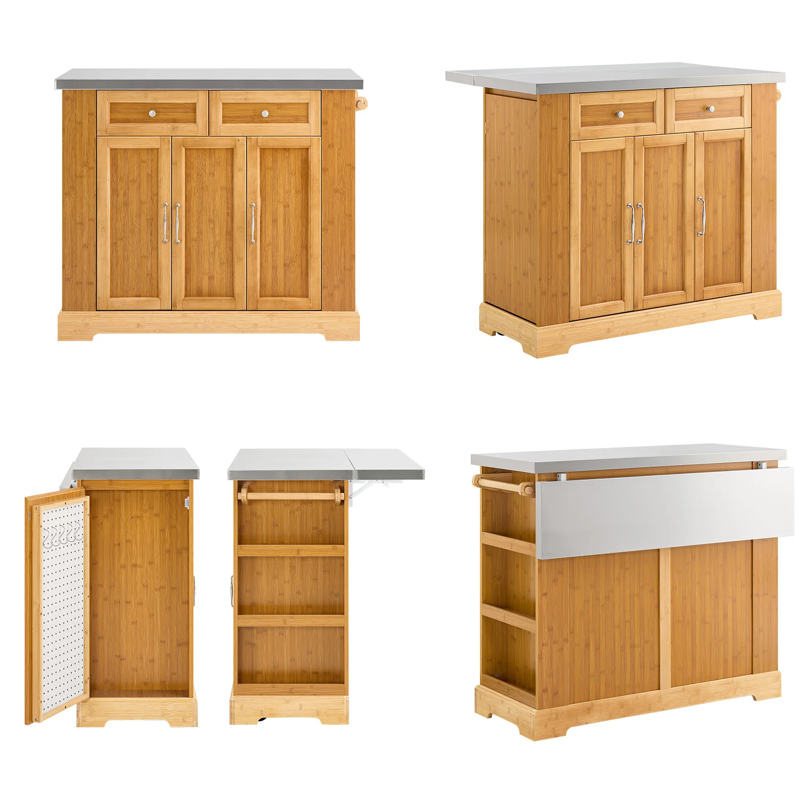 SoBuy FKW130-N Isla de Cocina con Ruedas con Superficie de Trabajo Extensible - Image 4