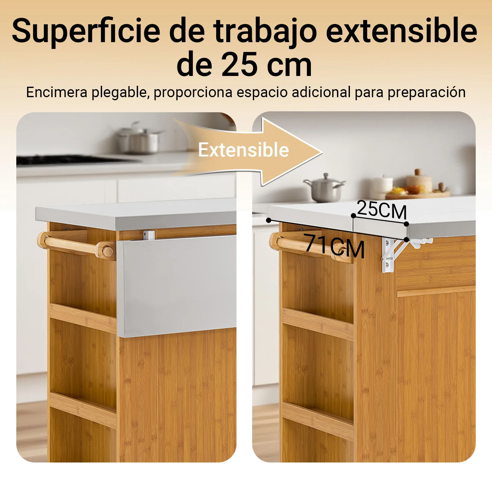 SoBuy FKW130-N Isla de Cocina con Ruedas con Superficie de Trabajo Extensible - Image 5