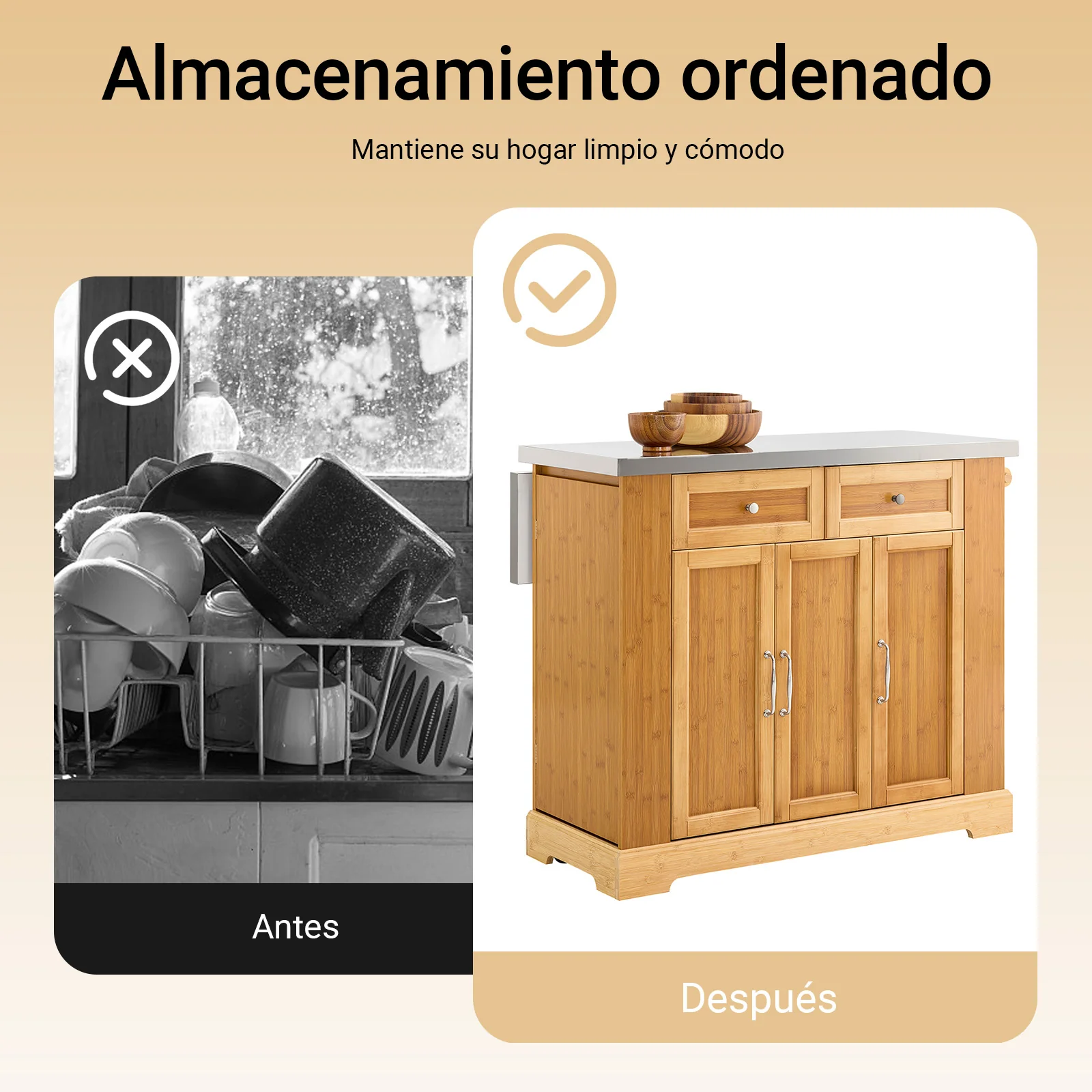 SoBuy FKW130-N Isla de Cocina con Ruedas con Superficie de Trabajo Extensible - Image 6