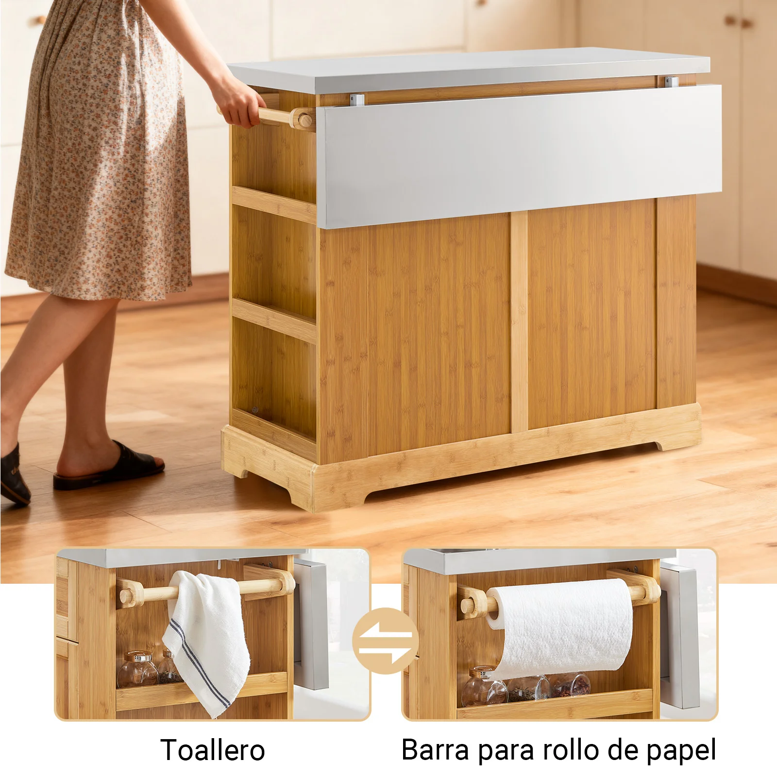 SoBuy FKW130-N Isla de Cocina con Ruedas con Superficie de Trabajo Extensible - Image 8