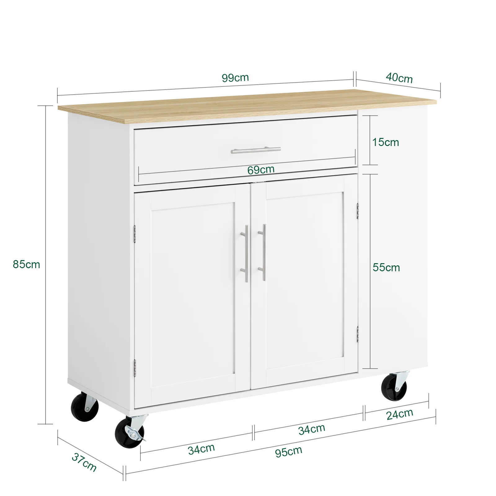 Preventa-SoBuy FKW133-WN Carrito de Cocina Mueble Auxiliar con Ruedas y Encimera Blanco 99x40x85 cm - Image 3