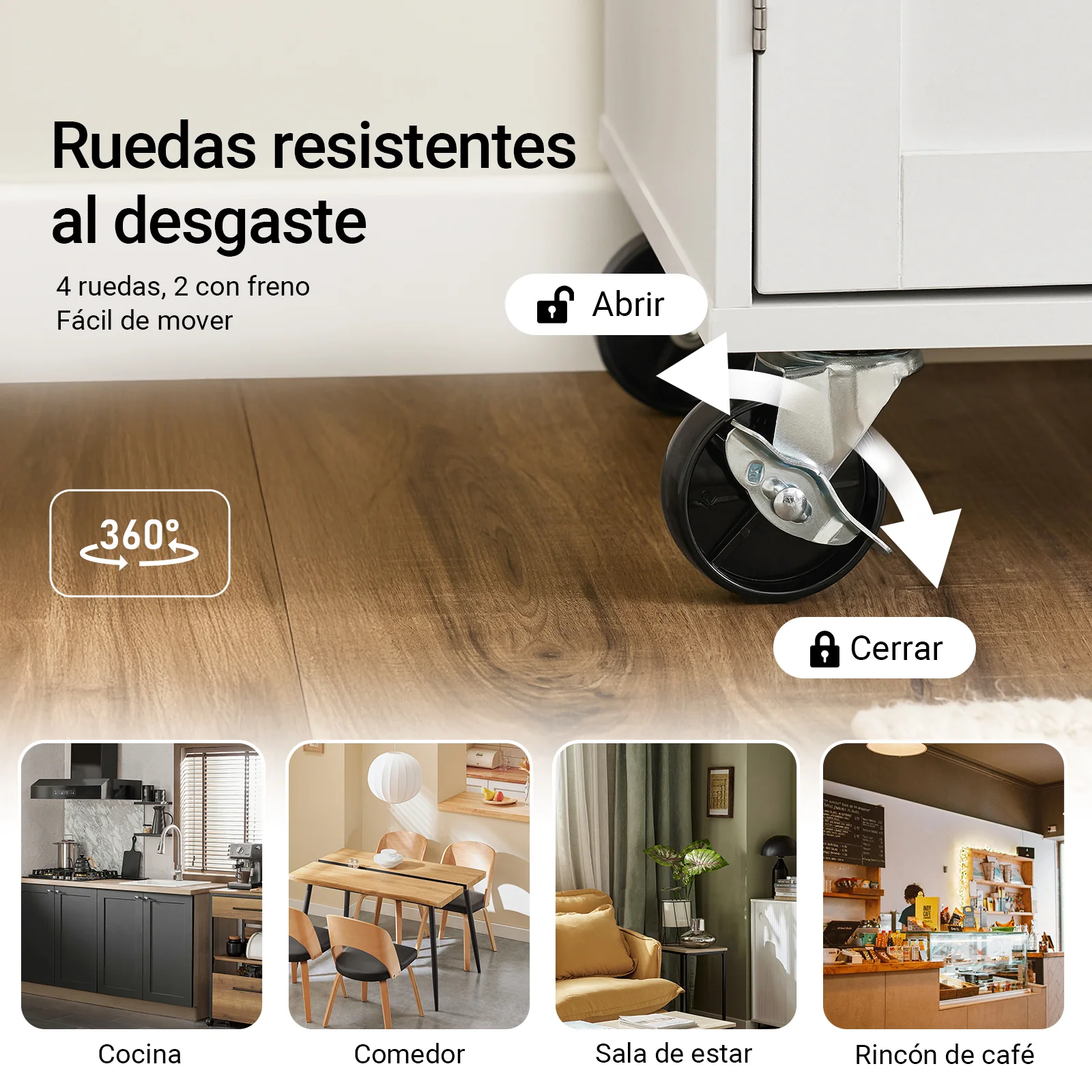 Preventa-SoBuy FKW133-WN Carrito de Cocina Mueble Auxiliar con Ruedas y Encimera Blanco 99x40x85 cm - Image 5