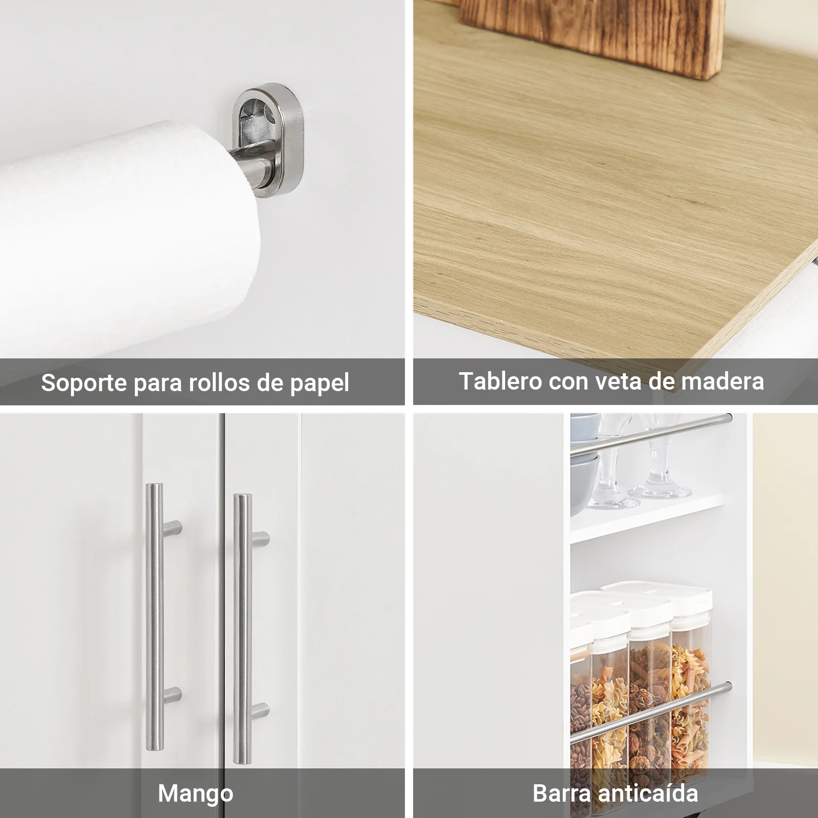 Preventa-SoBuy FKW133-WN Carrito de Cocina Mueble Auxiliar con Ruedas y Encimera Blanco 99x40x85 cm - Image 6