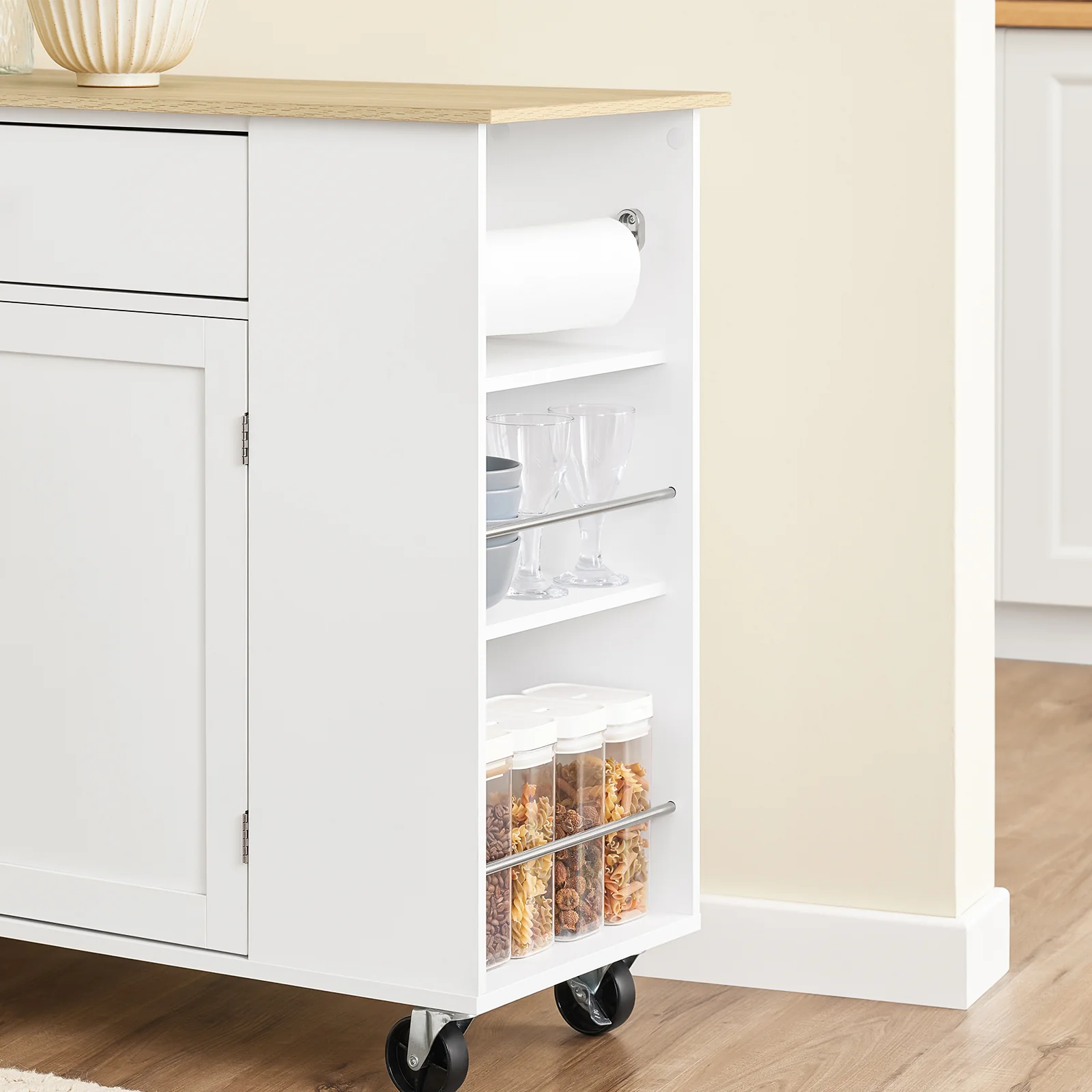 Preventa-SoBuy FKW133-WN Carrito de Cocina Mueble Auxiliar con Ruedas y Encimera Blanco 99x40x85 cm - Image 7
