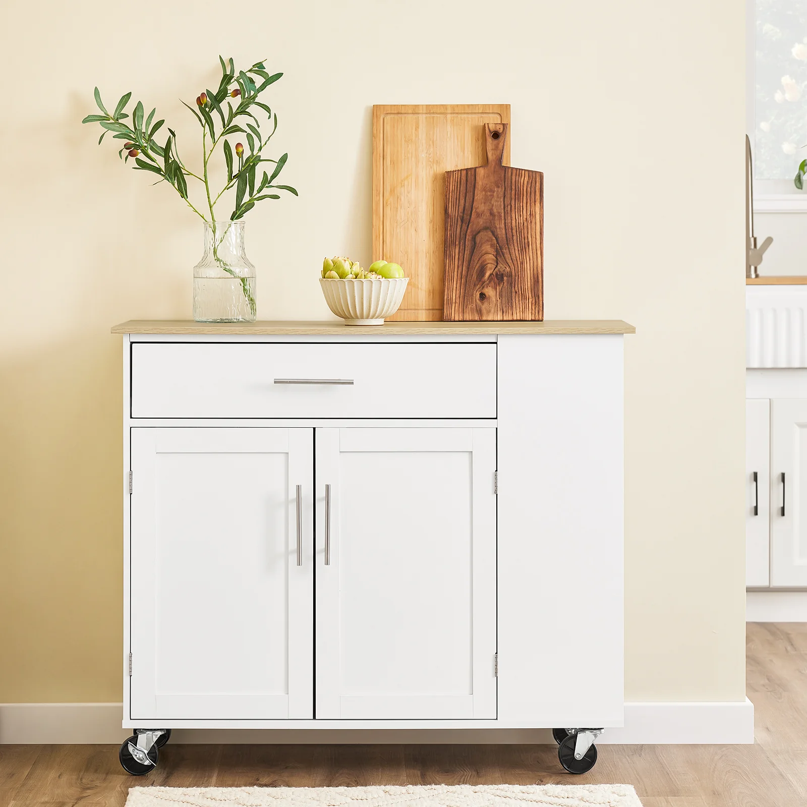 Preventa-SoBuy FKW133-WN Carrito de Cocina Mueble Auxiliar con Ruedas y Encimera Blanco 99x40x85 cm - Image 9