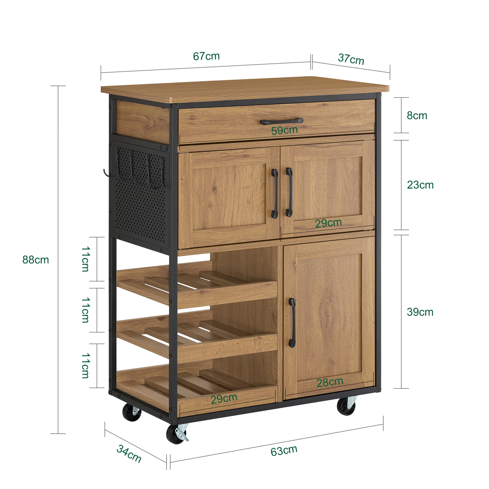 Preventa-SoBuy FKW134-N Carrito Auxiliar de Cocina con 3 Puertas y 1 Cajón Vintage Marrón 67x88x37cm - Image 3