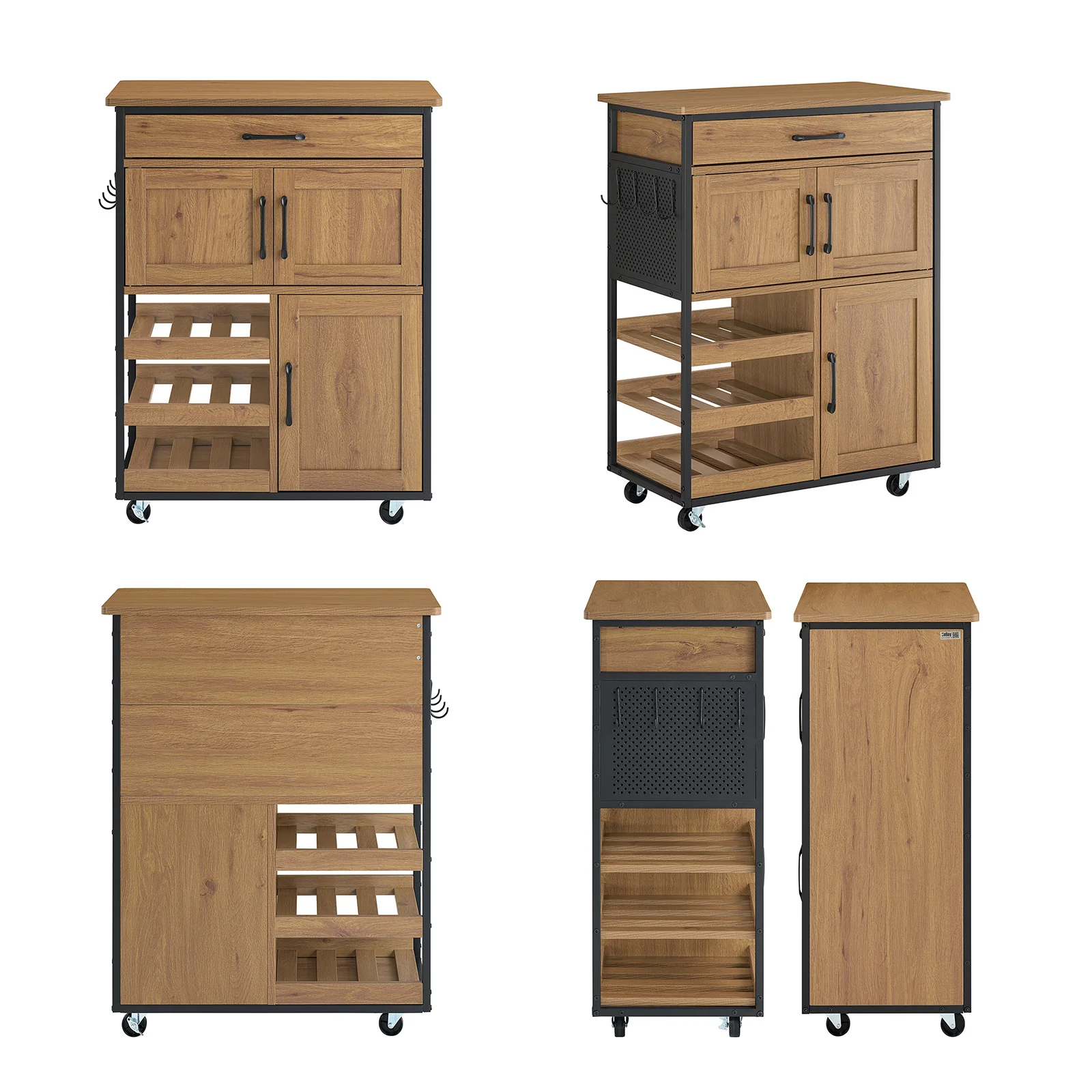 Preventa-SoBuy FKW134-N Carrito Auxiliar de Cocina con 3 Puertas y 1 Cajón Vintage Marrón 67x88x37cm - Image 8