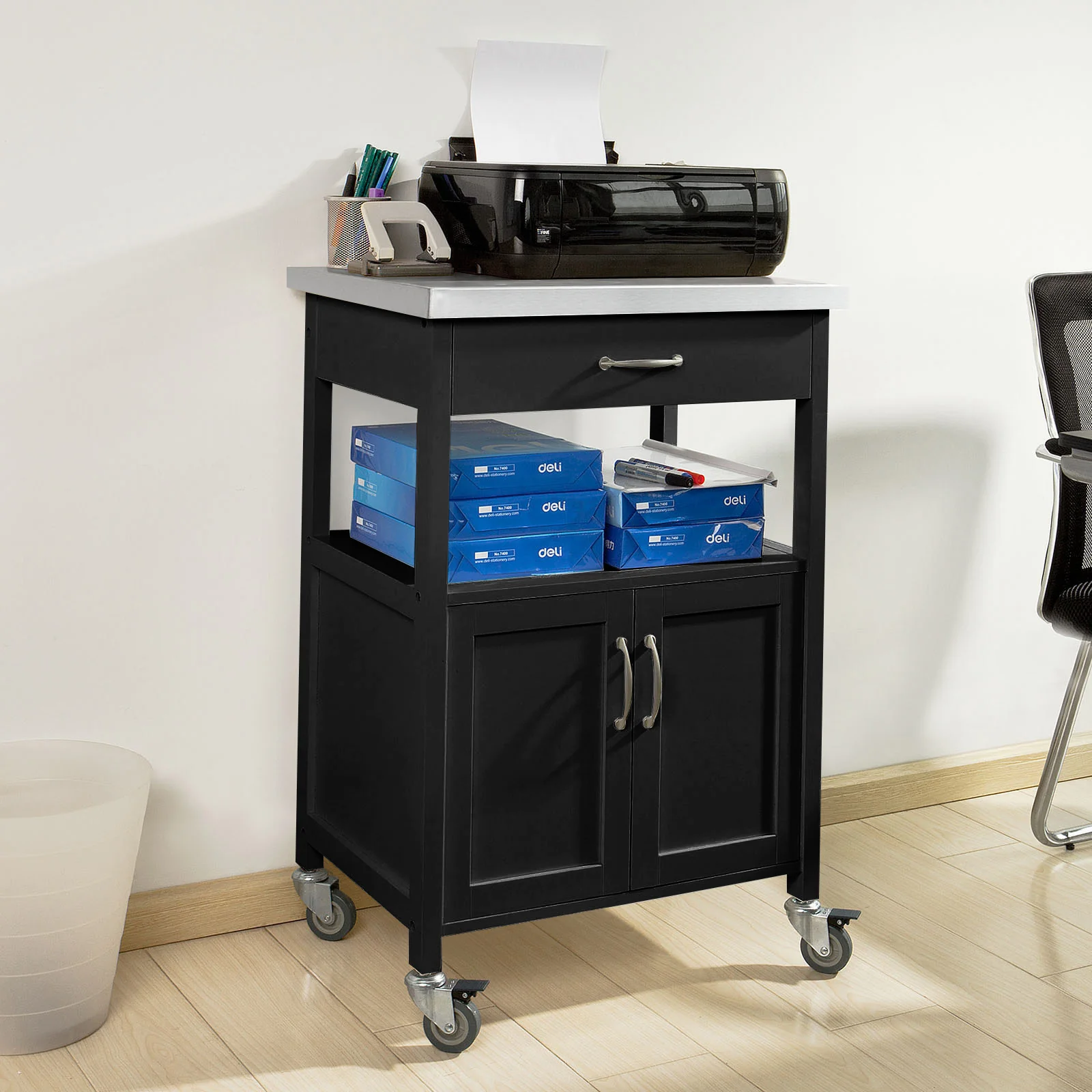 SoBuy FKW22-SCH Carrito de Servir móvil con 2 Puertas y 1 cajón Negro - Image 10