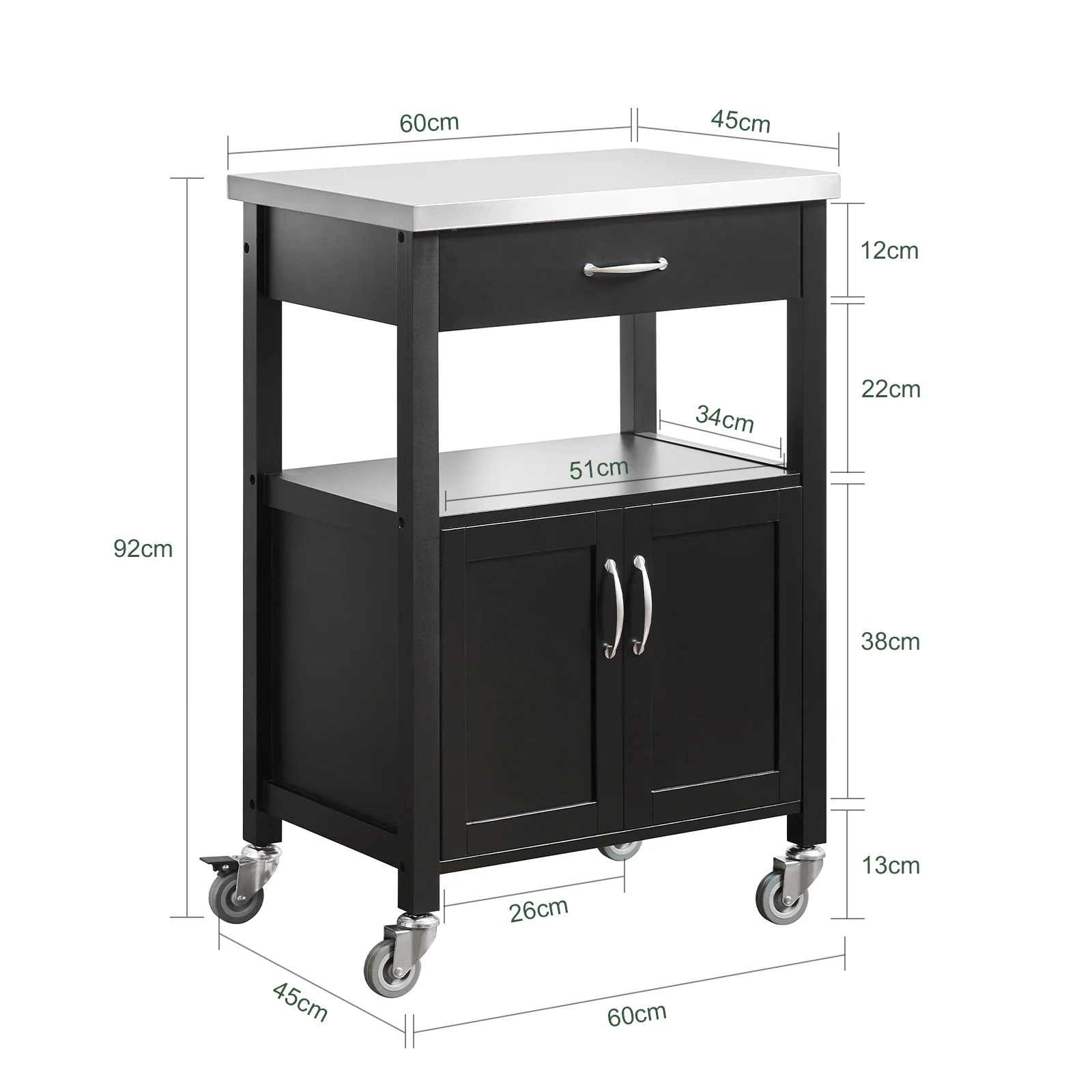 SoBuy FKW22-SCH Carrito de Servir móvil con 2 Puertas y 1 cajón Negro - Image 3