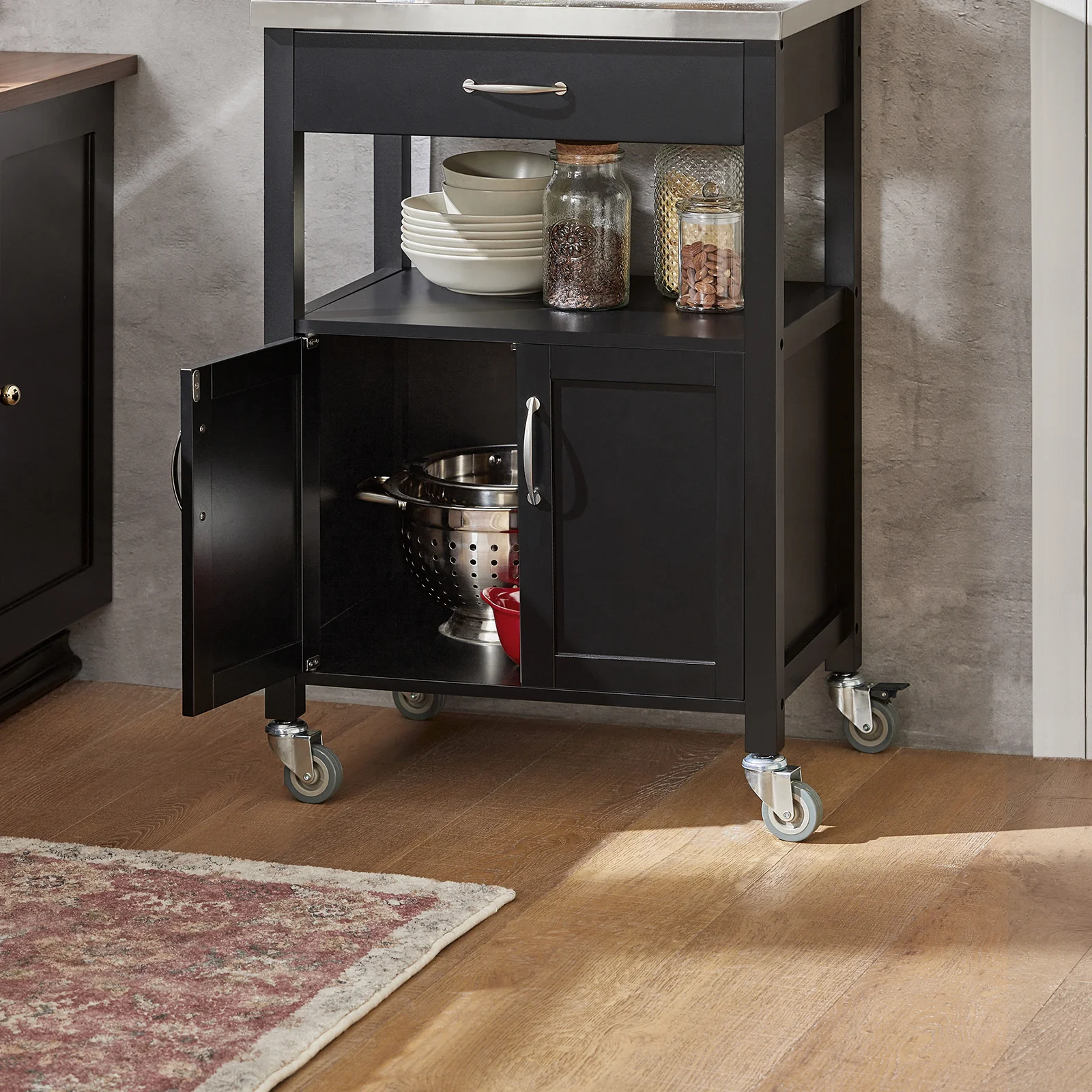 SoBuy FKW22-SCH Carrito de Servir móvil con 2 Puertas y 1 cajón Negro - Image 5