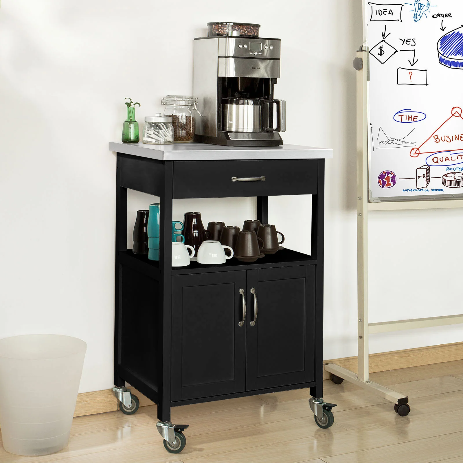 SoBuy FKW22-SCH Carrito de Servir móvil con 2 Puertas y 1 cajón Negro - Image 9