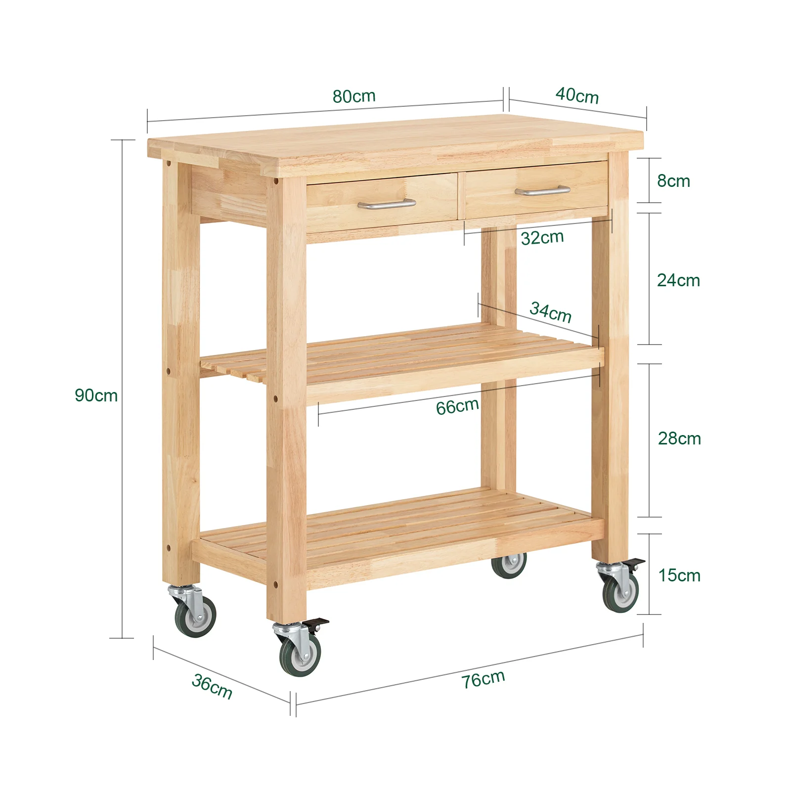 SoBuy FKW24-II-N Carro de Cocina con 2 cajones y 2 Estantes - Image 3