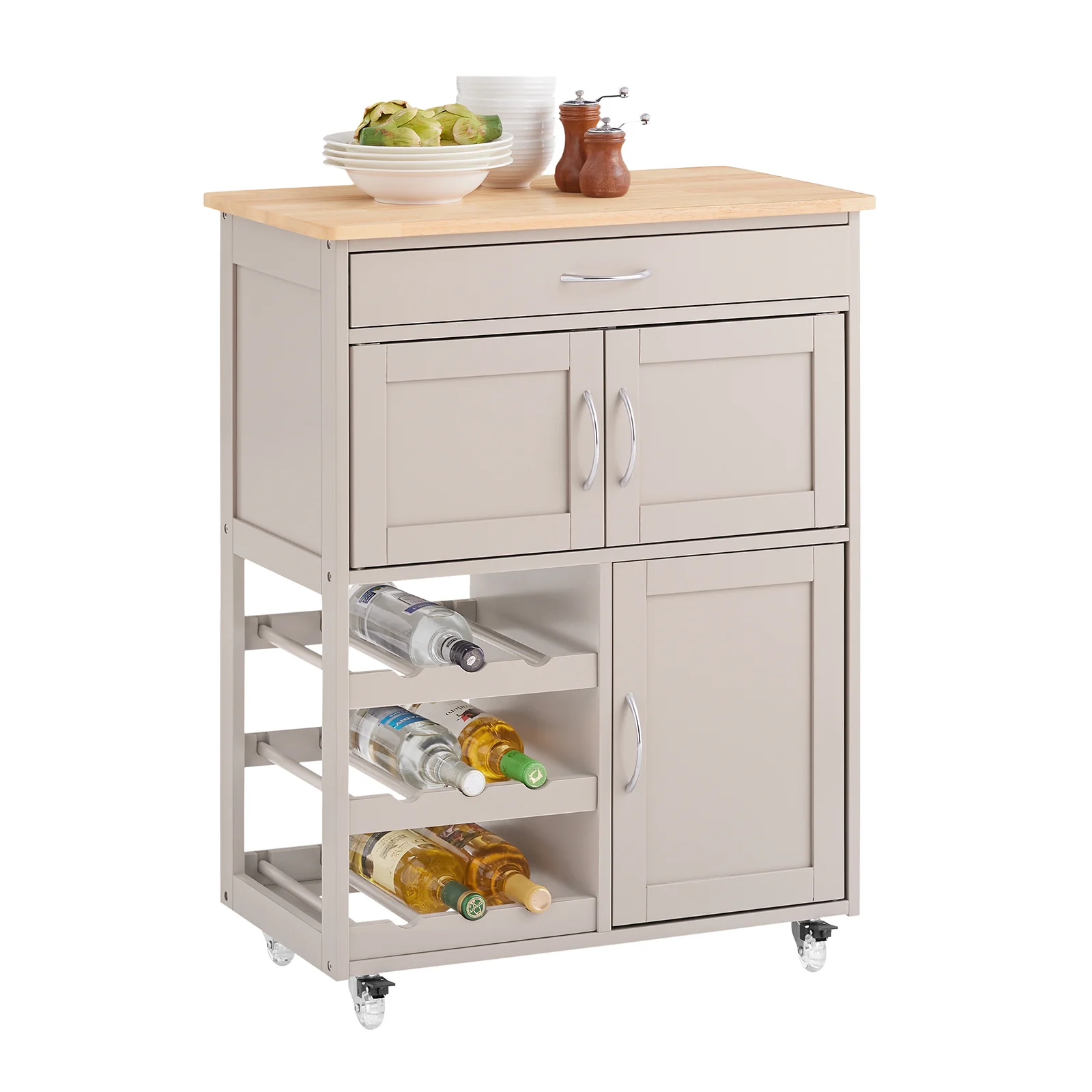 SoBuy FKW45-KA Carrito de Cocina con 3 Puertas y 1 Cajón Marrón claro