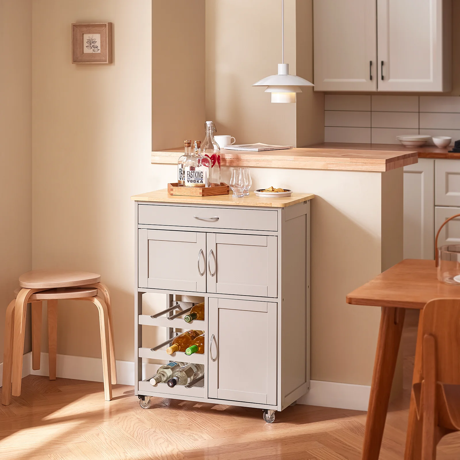 SoBuy FKW45-KA Carrito de Cocina con 3 Puertas y 1 Cajón Marrón claro - Image 2