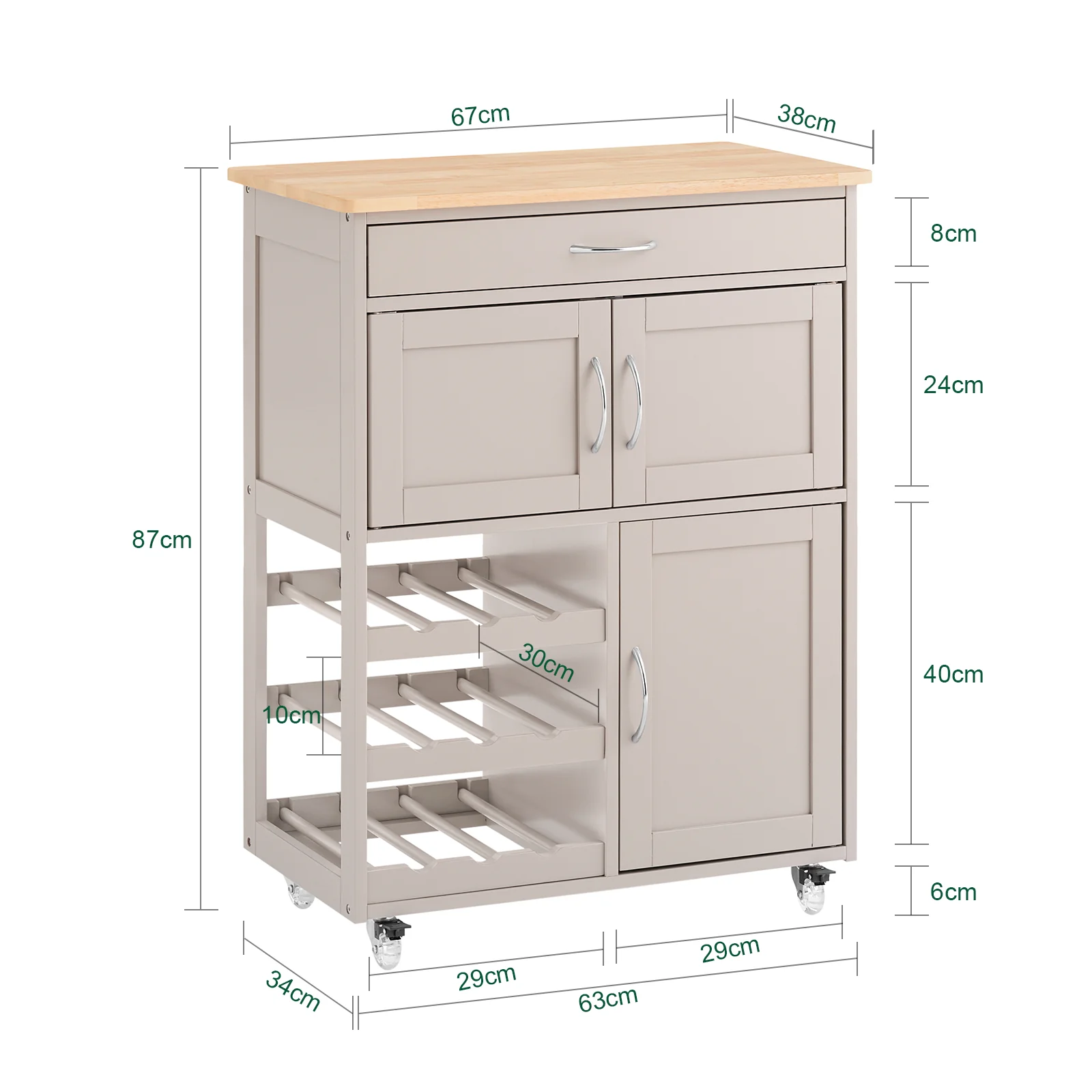 SoBuy FKW45-KA Carrito de Cocina con 3 Puertas y 1 Cajón Marrón claro - Image 3
