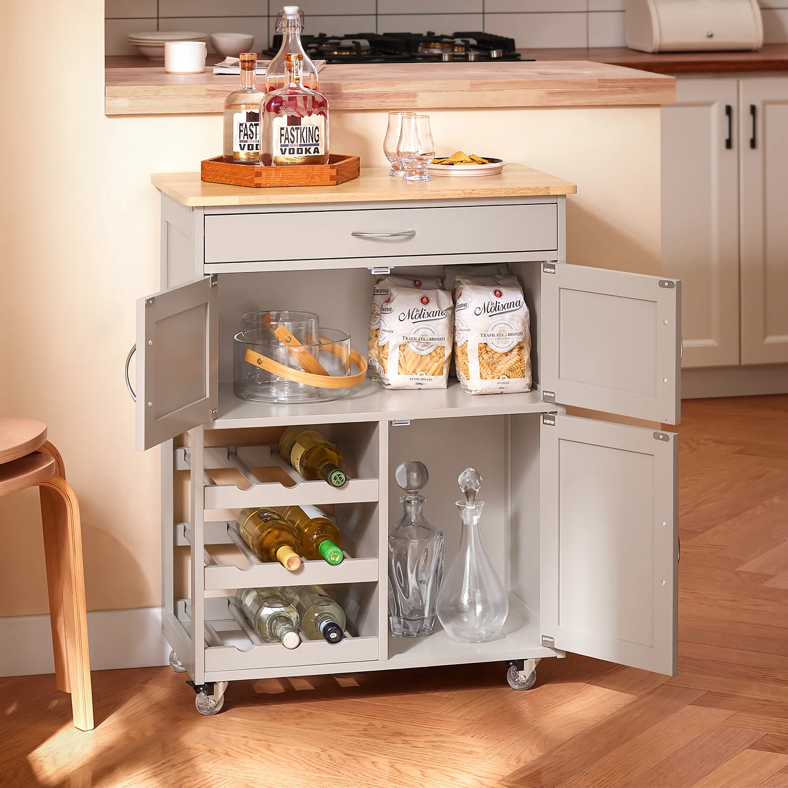 SoBuy FKW45-KA Carrito de Cocina con 3 Puertas y 1 Cajón Marrón claro - Image 4