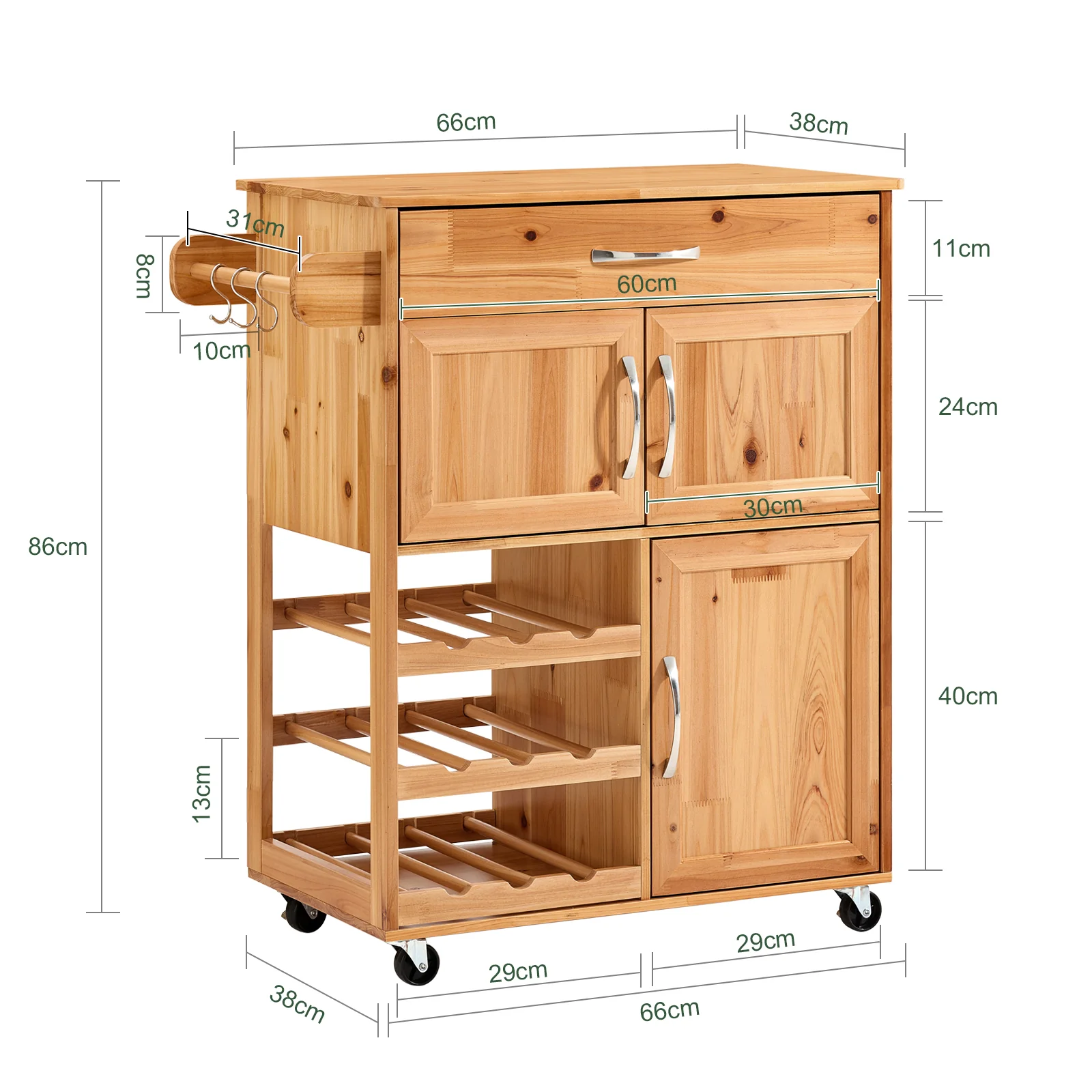 SoBuy FKW45-N Carrito Auxiliar de Cocina con Ruedas de Madera Maciza Natural - Image 3