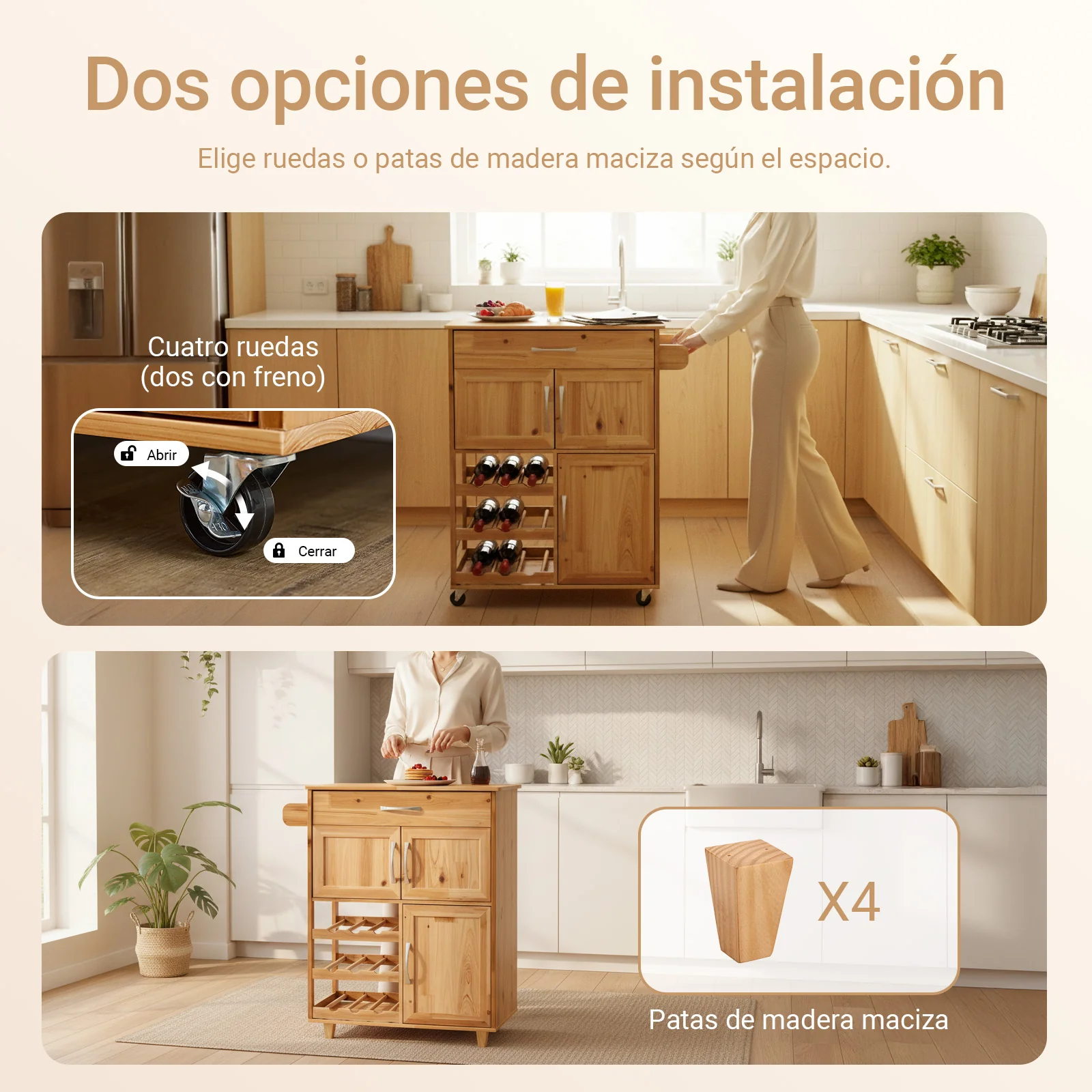 SoBuy FKW45-N Carrito Auxiliar de Cocina con Ruedas de Madera Maciza Natural - Image 6