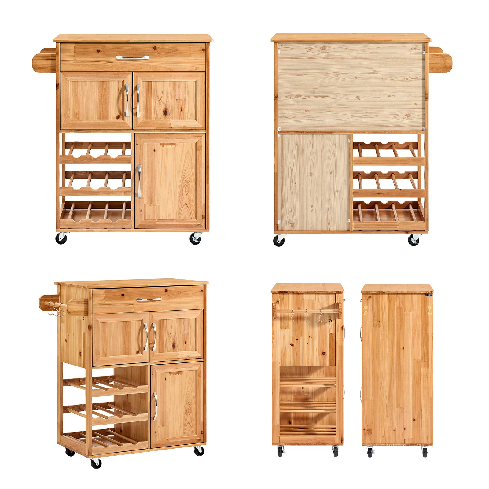 SoBuy FKW45-N Carrito Auxiliar de Cocina con Ruedas de Madera Maciza Natural - Image 8