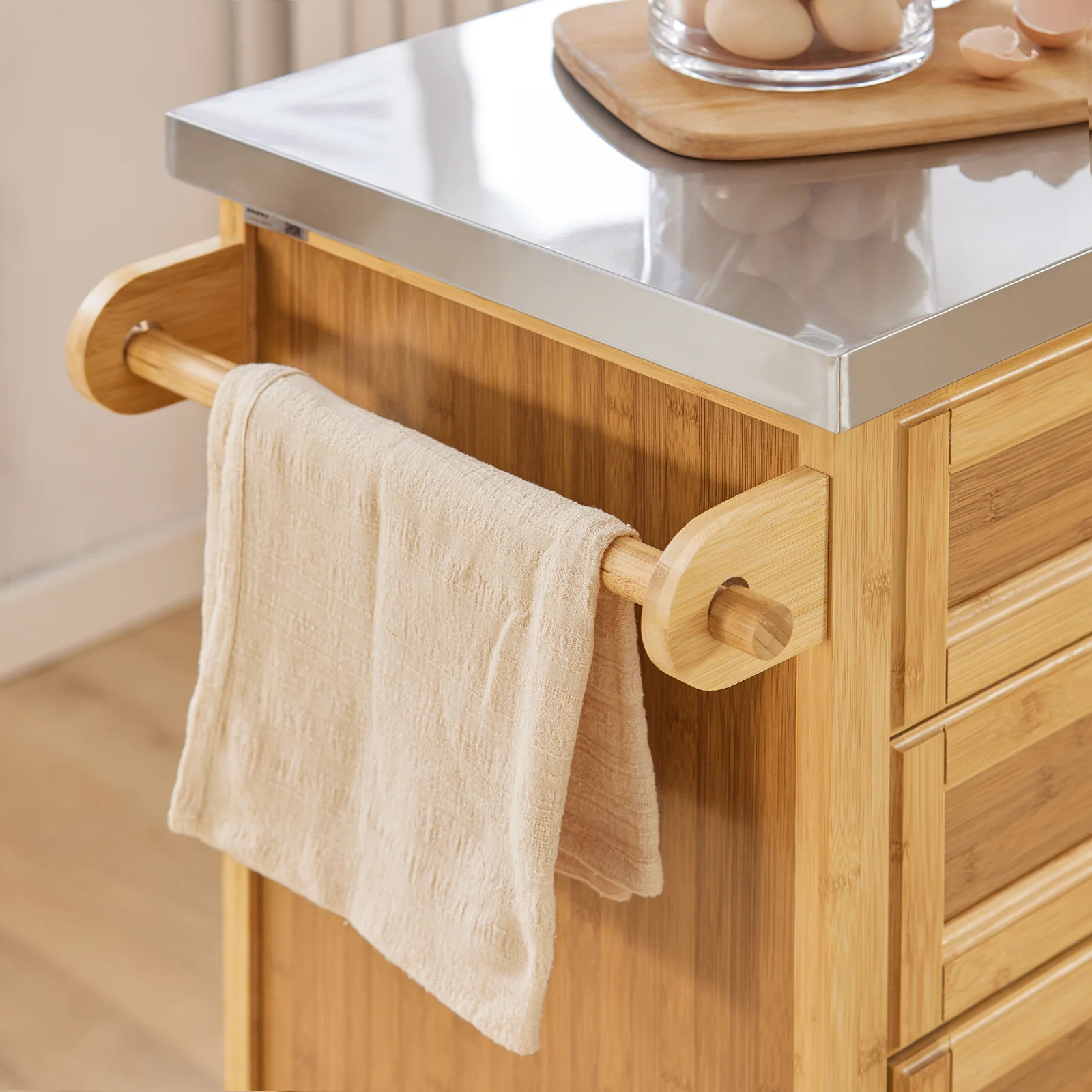 SoBuy FKW70-N Isla de Cocina con ruedas con 4 cajones y 2 Puertas - Image 10