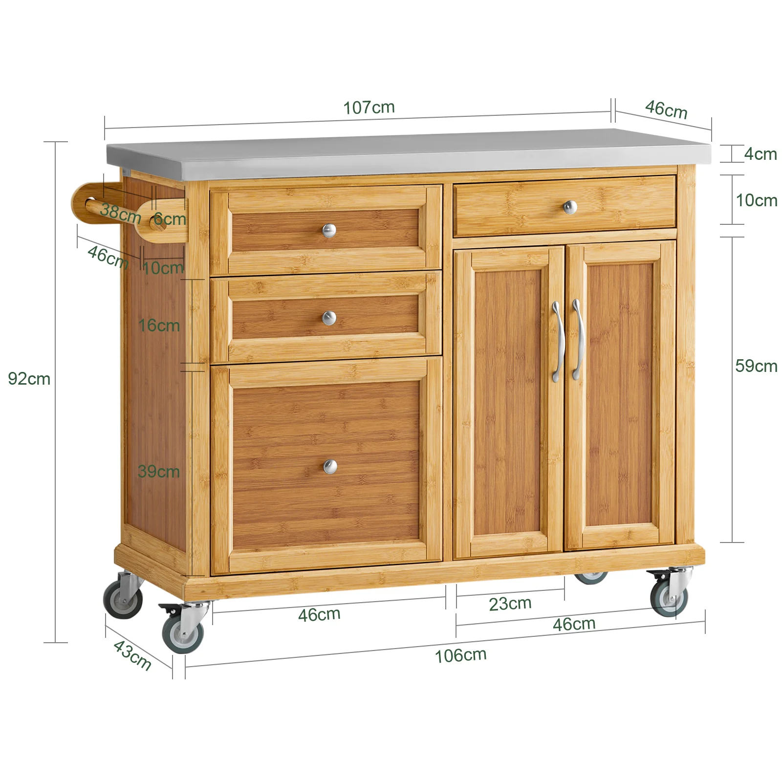 SoBuy FKW70-N Isla de Cocina con ruedas con 4 cajones y 2 Puertas - Image 3