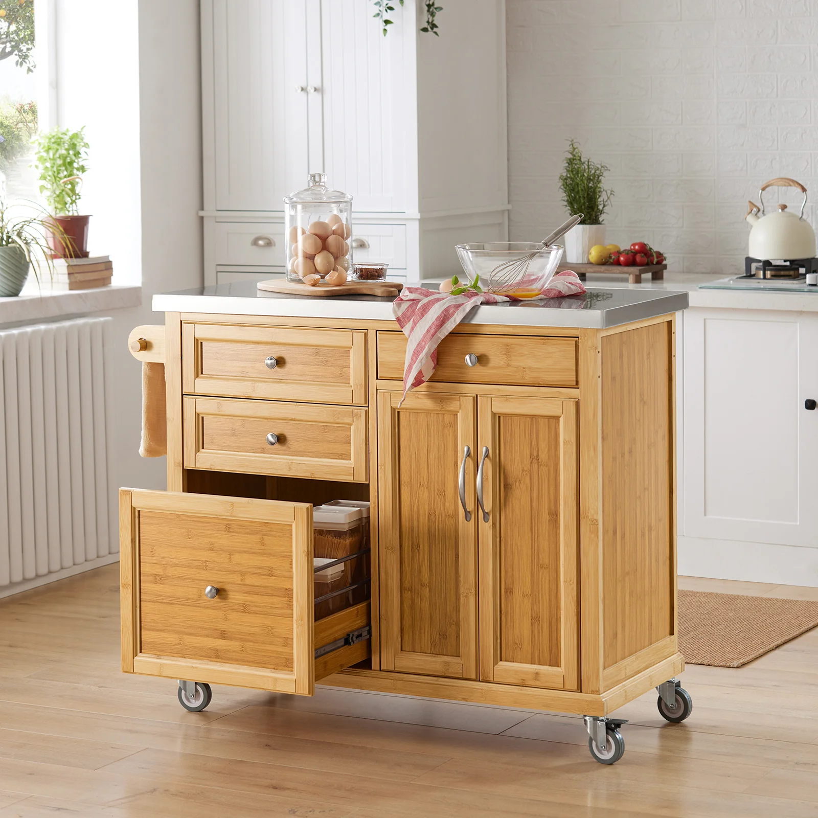 SoBuy FKW70-N Isla de Cocina con ruedas con 4 cajones y 2 Puertas - Image 5