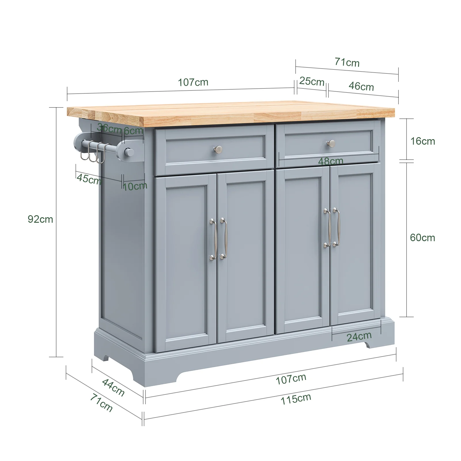 SoBuy FKW71-II-HG Isla de Cocina con Ruedas con 2 cajones y 4 Puertas Gris - Image 3
