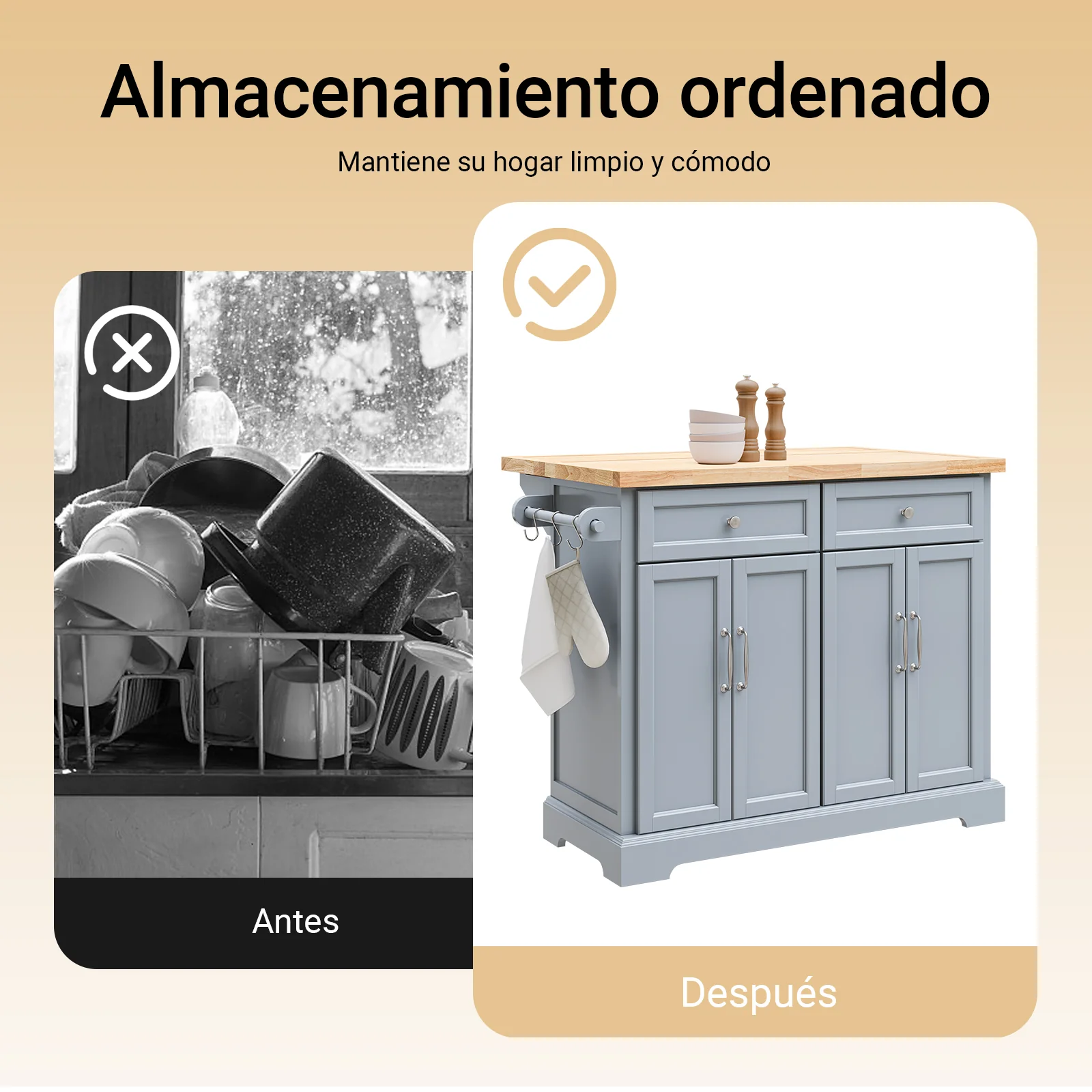 SoBuy FKW71-II-HG Isla de Cocina con Ruedas con 2 cajones y 4 Puertas Gris - Image 5