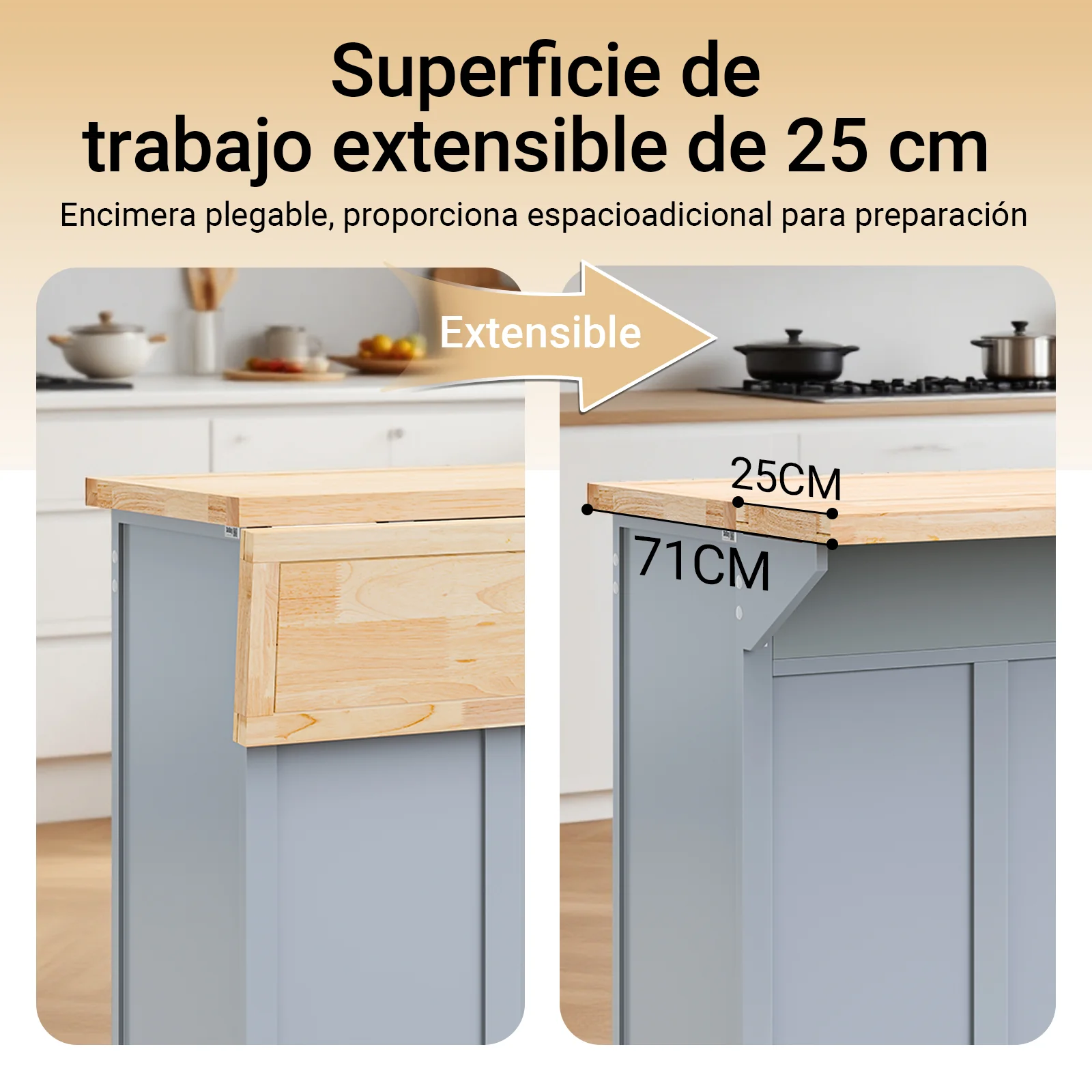 SoBuy FKW71-II-HG Isla de Cocina con Ruedas con 2 cajones y 4 Puertas Gris - Image 6