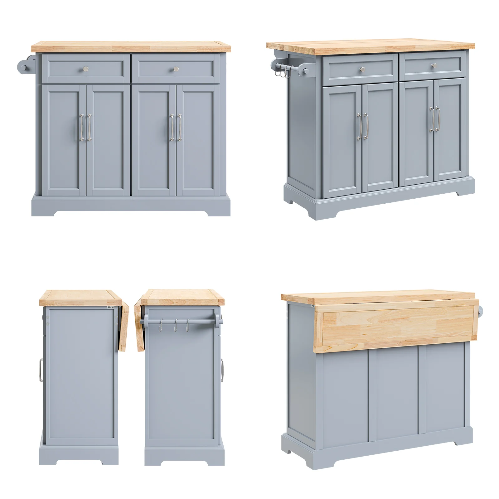 SoBuy FKW71-II-HG Isla de Cocina con Ruedas con 2 cajones y 4 Puertas Gris - Image 9