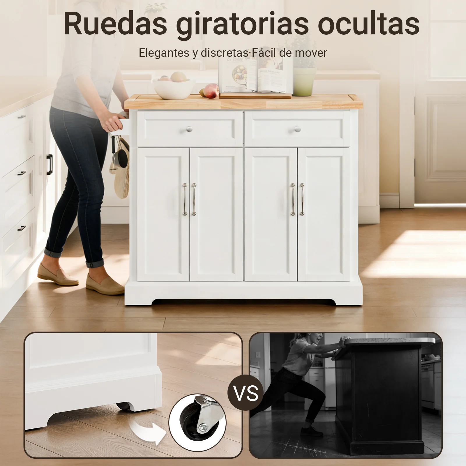 SoBuy FKW71-III-WN Isla de Cocina con ruedas 2 cajones y 4 Puertas Blanco 115x(46-71)x92cm - Image 5